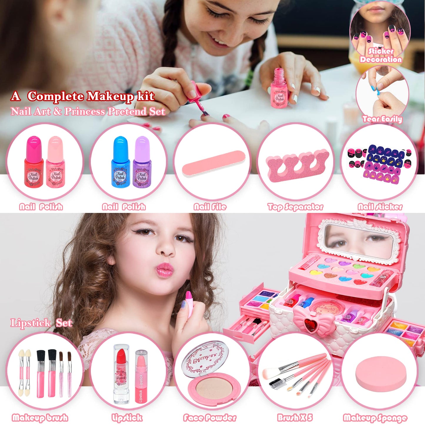 ROKKES Kids Makeup Set for Girls – Safe Dress-Up Kit for Ages 3-12