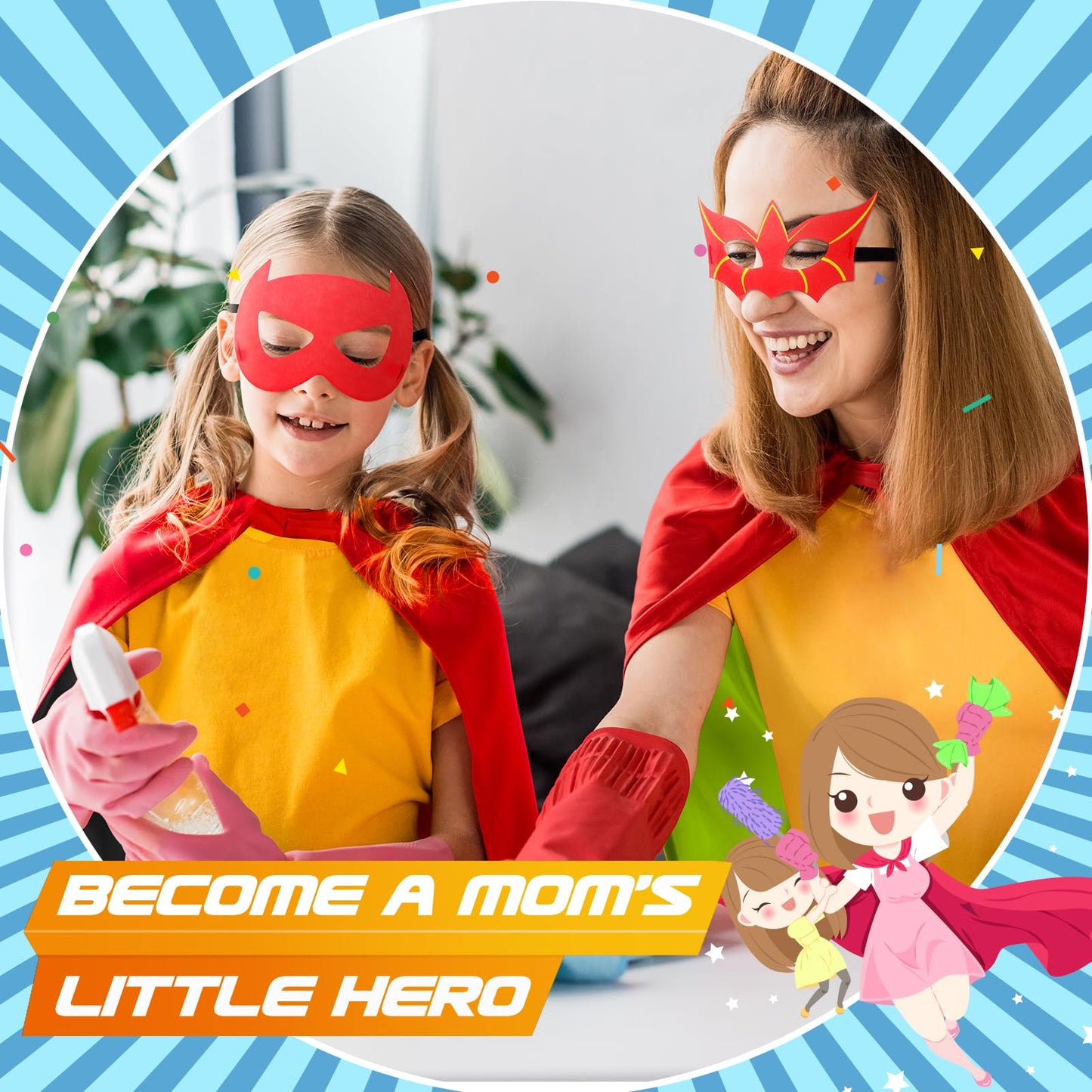 Roko Kids Superhero Capes Set – Double-Sided Satin Capes with Masks (4 Capes, 8 Hero Styles)