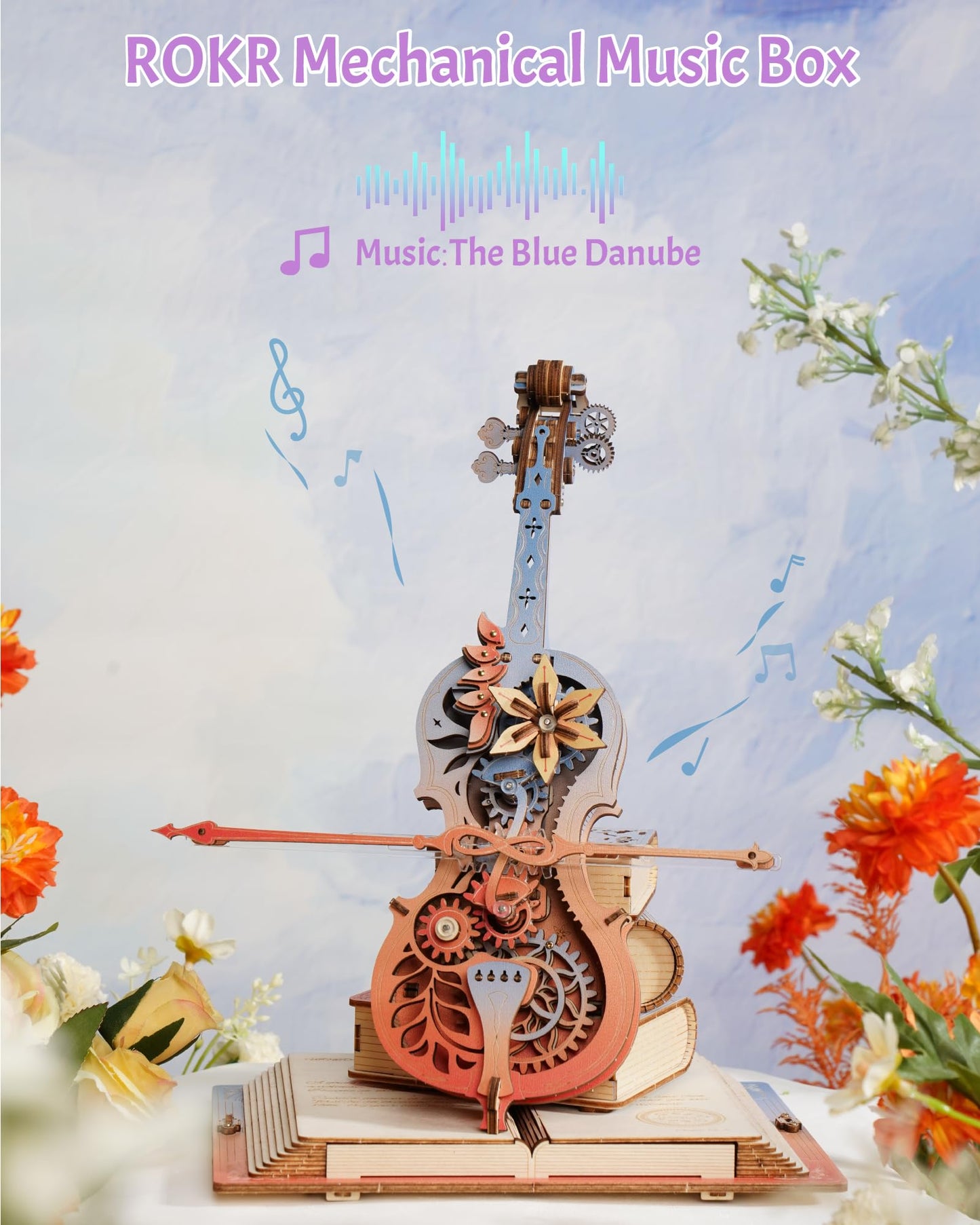 ROKR 3D Puzzles for Adults – Wooden Cello Music Box Model Kit | DIY Building Sets