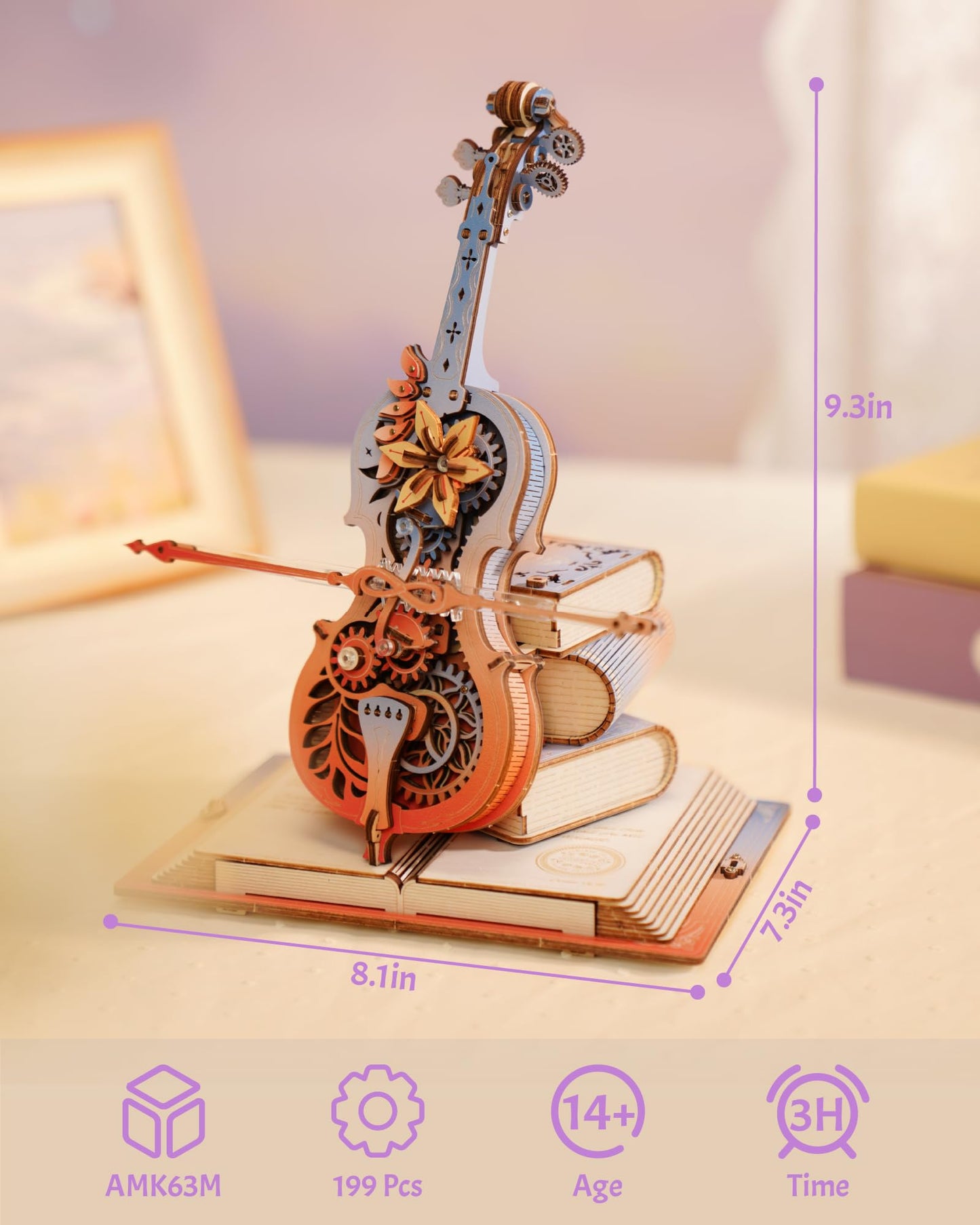 ROKR 3D Puzzles for Adults – Wooden Cello Music Box Model Kit | DIY Building Sets