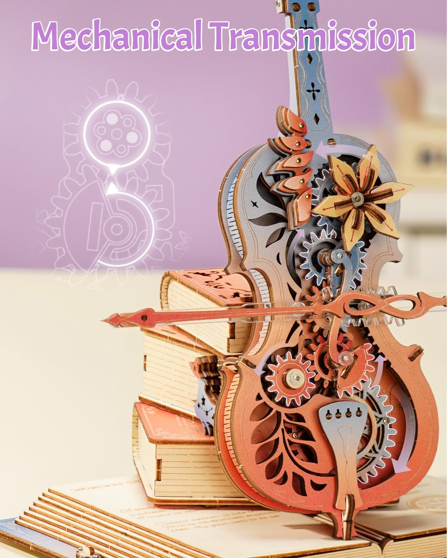 ROKR 3D Puzzles for Adults – Wooden Cello Music Box Model Kit | DIY Building Sets