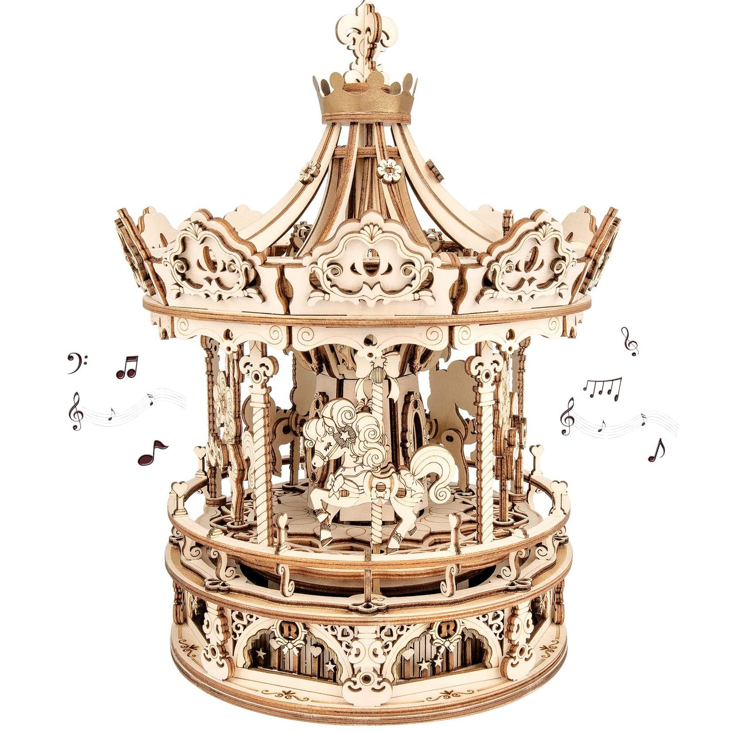 ROKR 3D Wooden Puzzles Music Box – DIY Mechanical Merry-Go-Round Kit