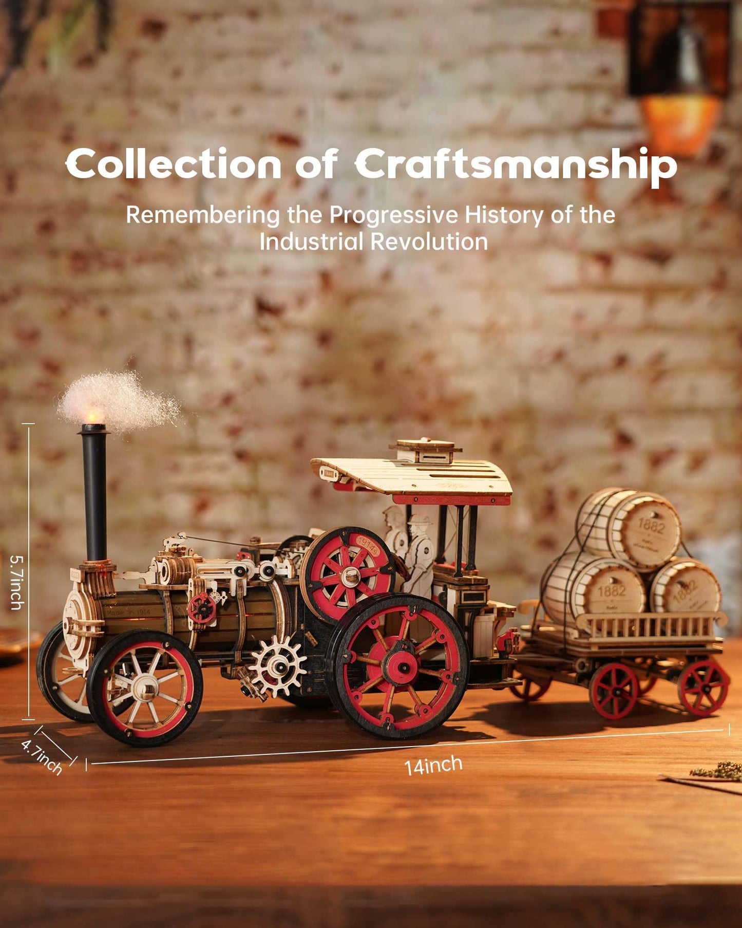 ROKR 3D Puzzle for Adults – 469-Piece Vintage Steam Engine Car Kit with Electric Motor
