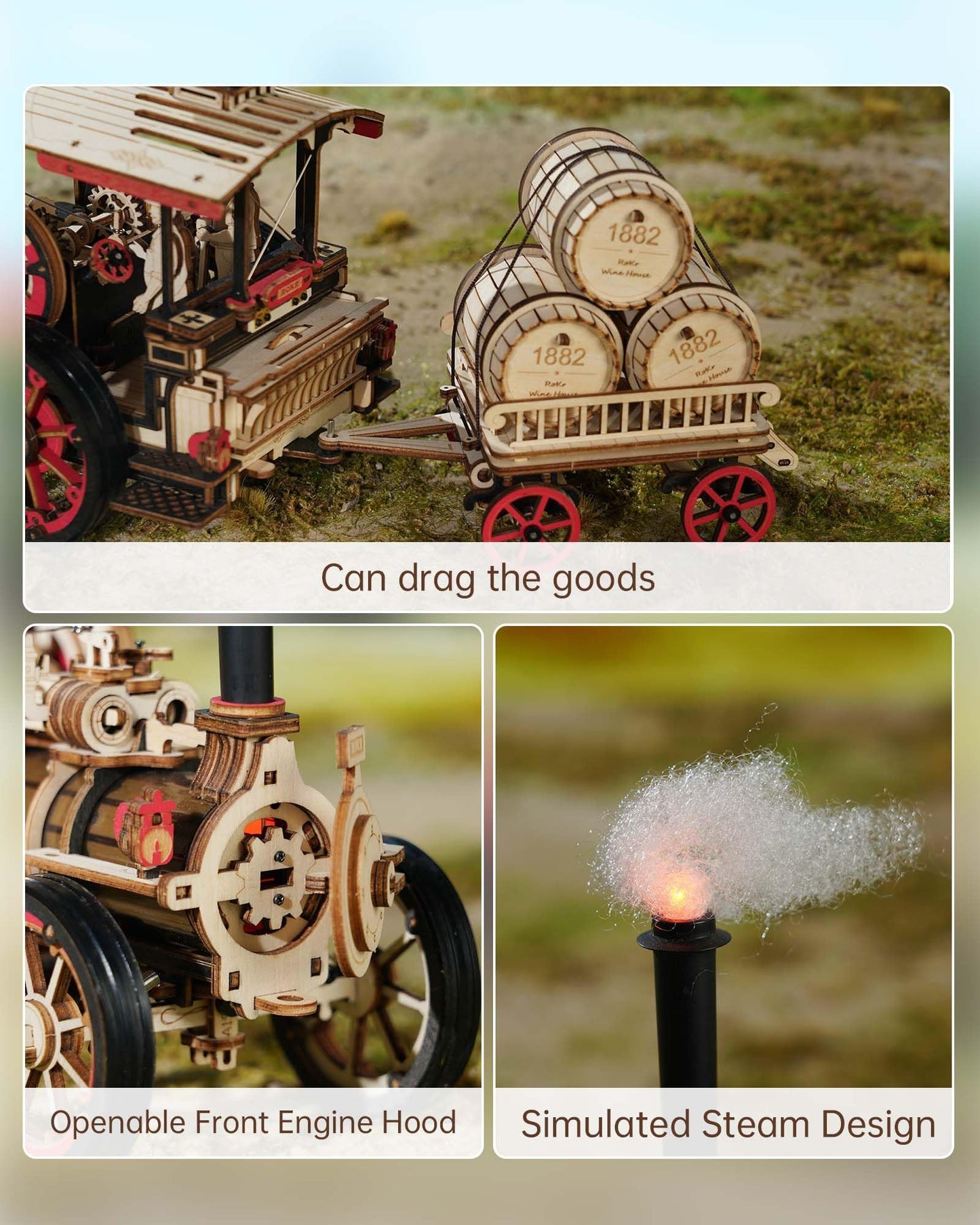 ROKR 3D Puzzle for Adults – 469-Piece Vintage Steam Engine Car Kit with Electric Motor