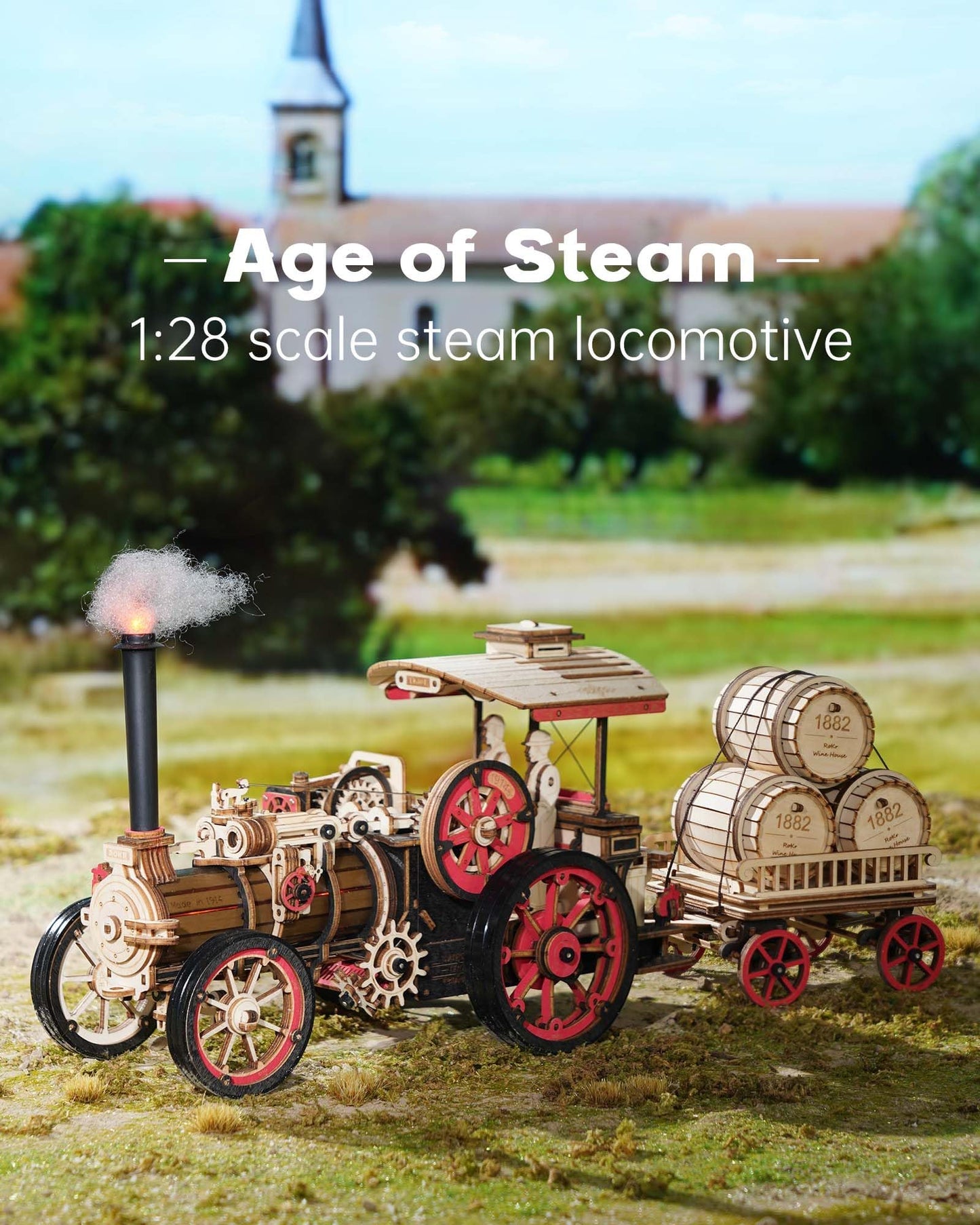ROKR 3D Puzzle for Adults – 469-Piece Vintage Steam Engine Car Kit with Electric Motor
