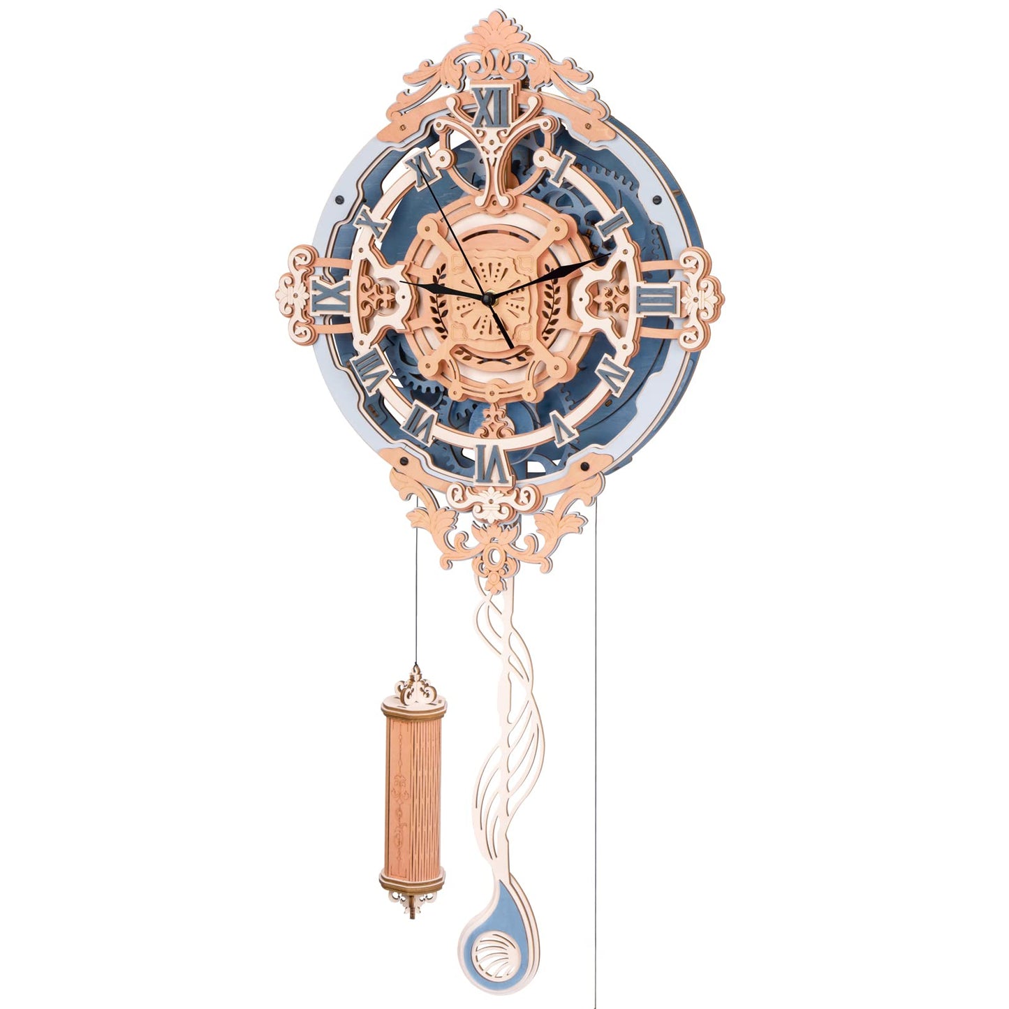 ROKR 3D Puzzles for Adults — Vintage Wooden Pendulum Clock Kit (12-Inch) | DIY Wall Clock