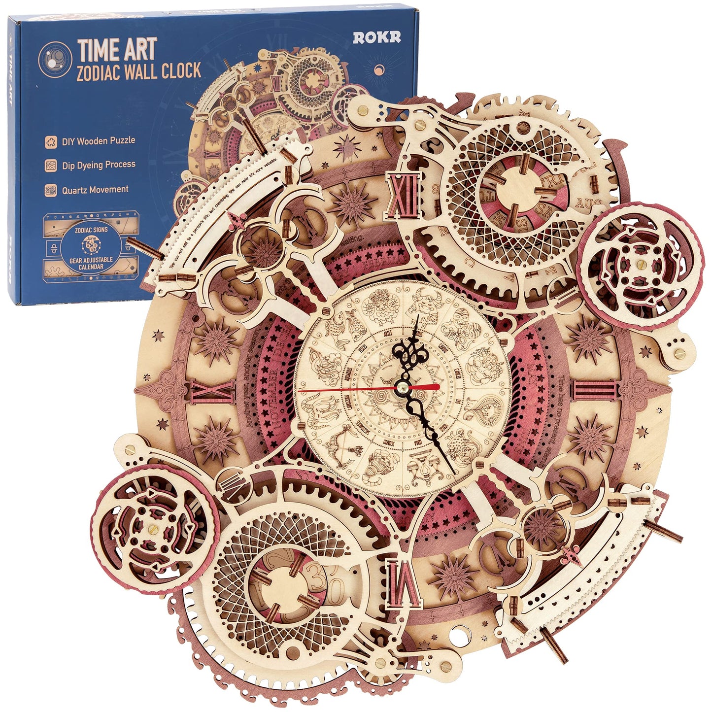 ROKR 3D Wooden Puzzles for Adults - Zodiac Wall Clock Kit & Steampunk Design