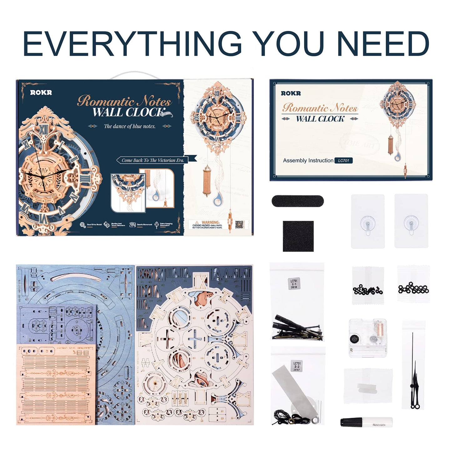 ROKR 3D Puzzles for Adults — Vintage Wooden Pendulum Clock Kit (12-Inch) | DIY Wall Clock