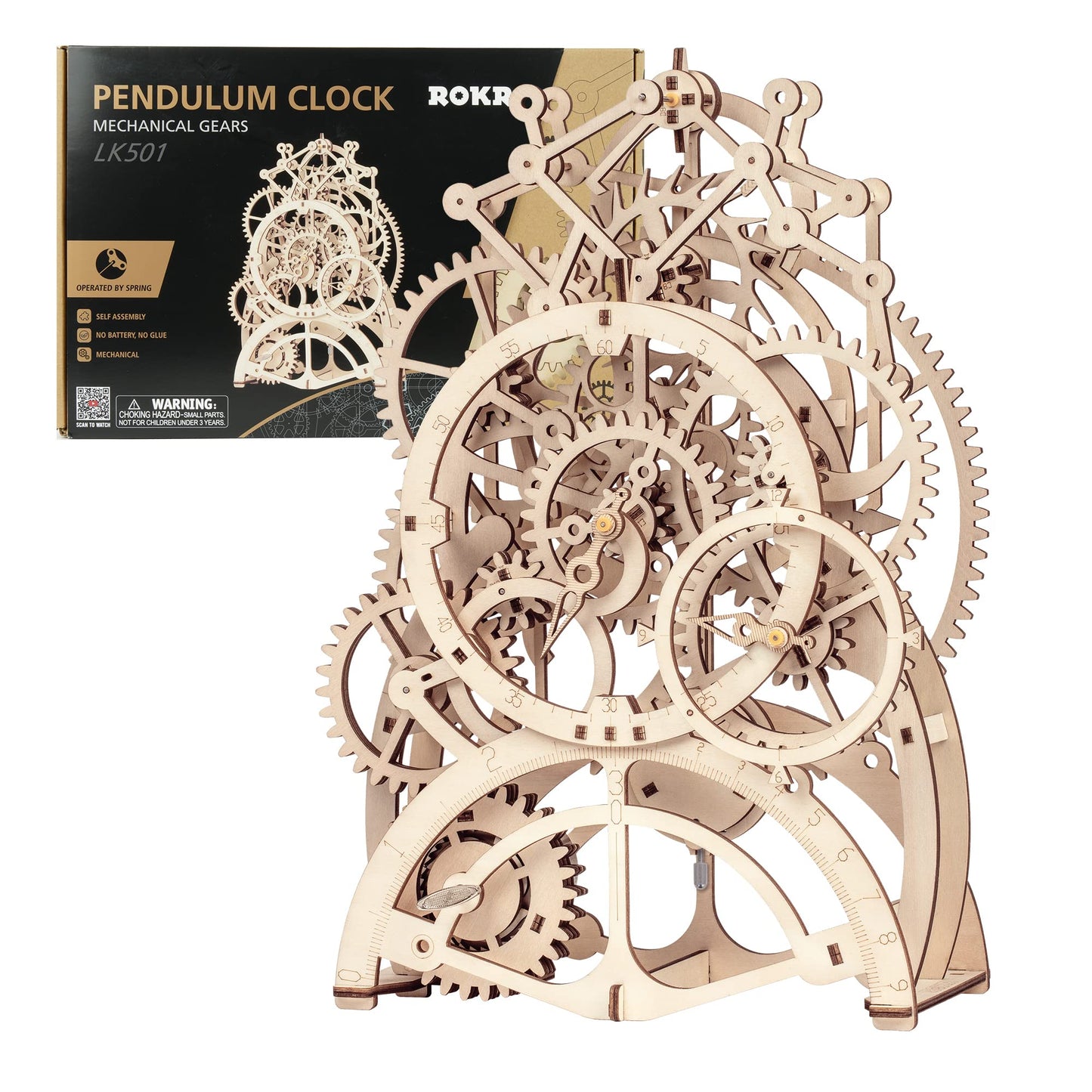 ROKR 3D Wooden Mechanical Pendulum Clock Puzzle – Laser-Cut Gears Toy, Family Craft Kit