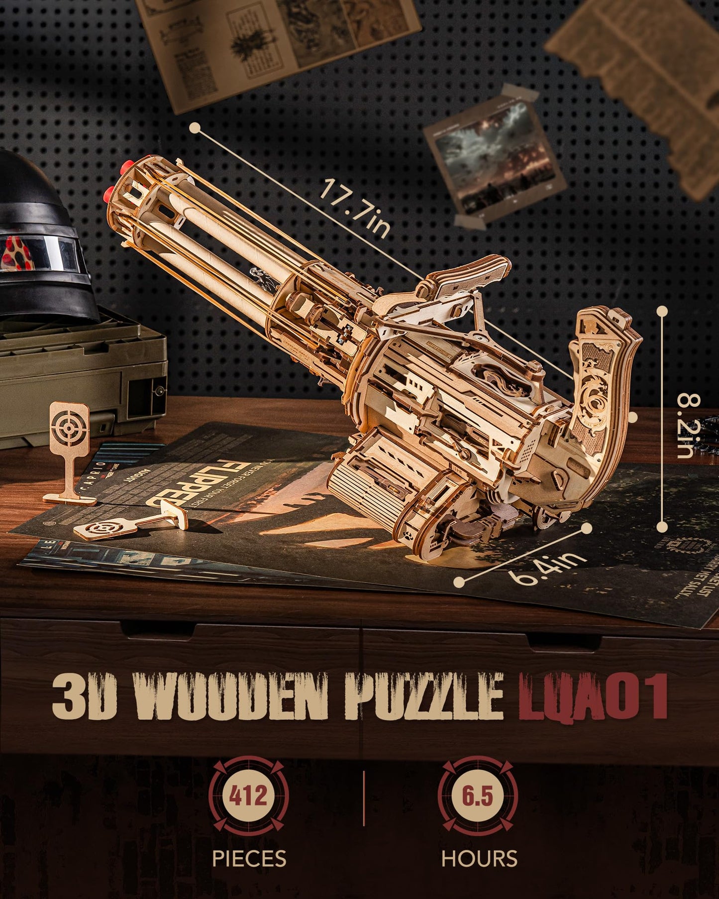ROKR 3D Wooden Puzzle for Adults – Rotating-Barrel Machine, 412 Pieces