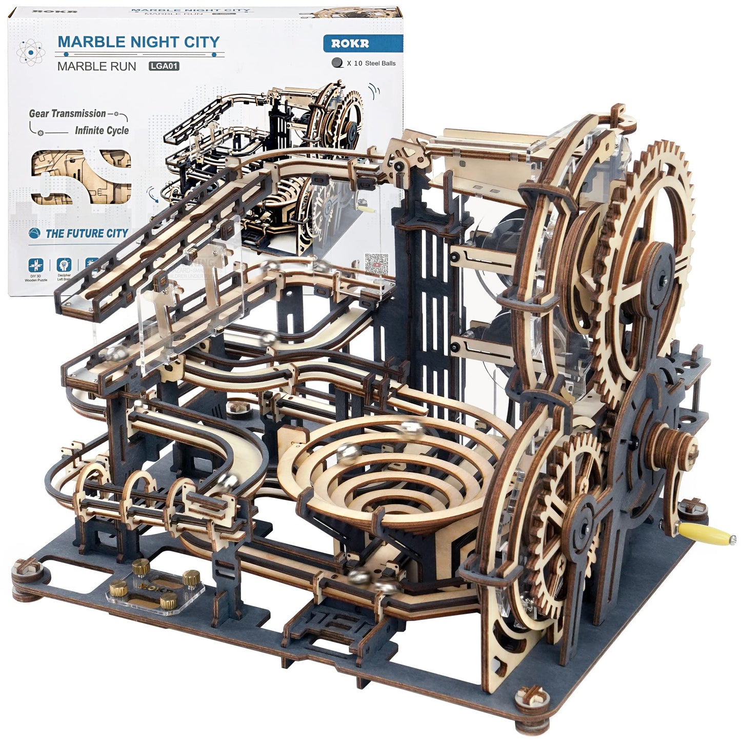 ROKR 3D Wooden Marble Run Puzzle for Adults – Marble Night City Model LGA01