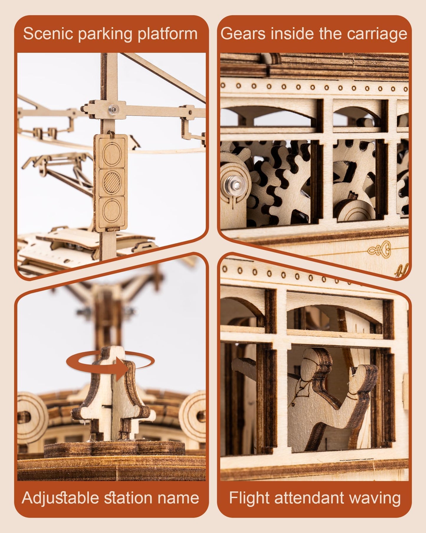 ROKR 3D Wooden Puzzle – Model Tram Car Kit for Adults | Build & Display Railway Toy