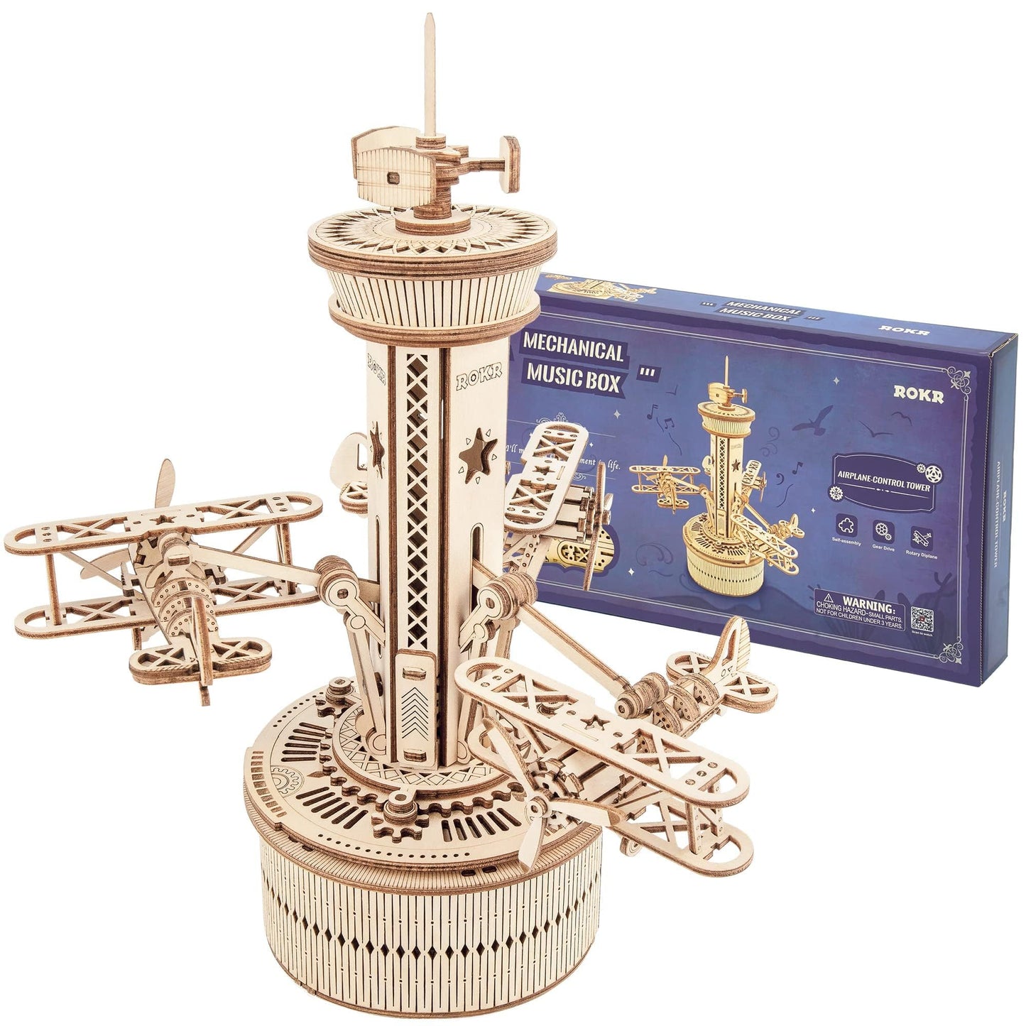 ROKR 3D Wooden Puzzle Mechanical Music Box | Aircraft DIY Model Kit