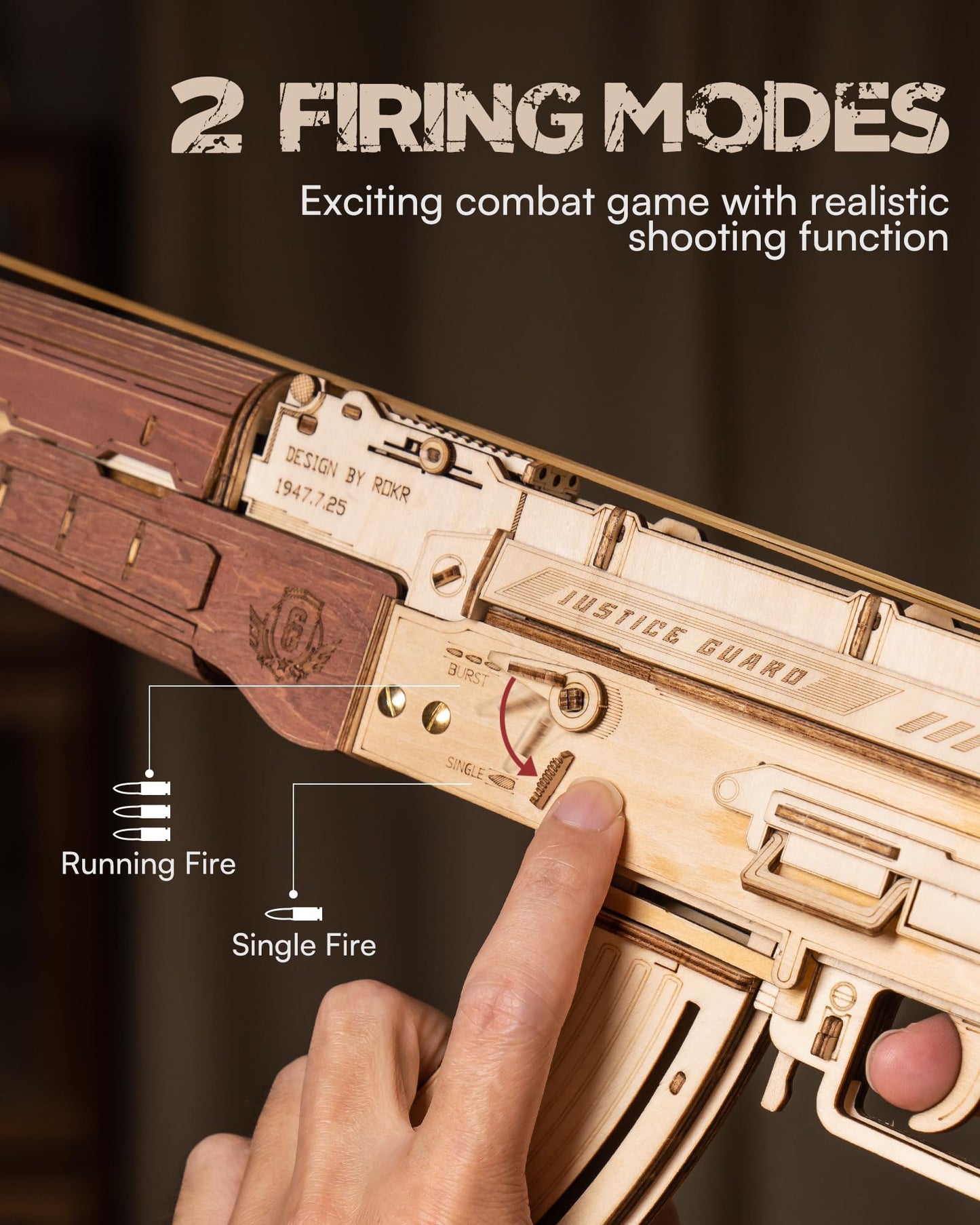 ROKR 3D AK47 Wooden Puzzle Model – Dual Shooting Modes DIY Kit