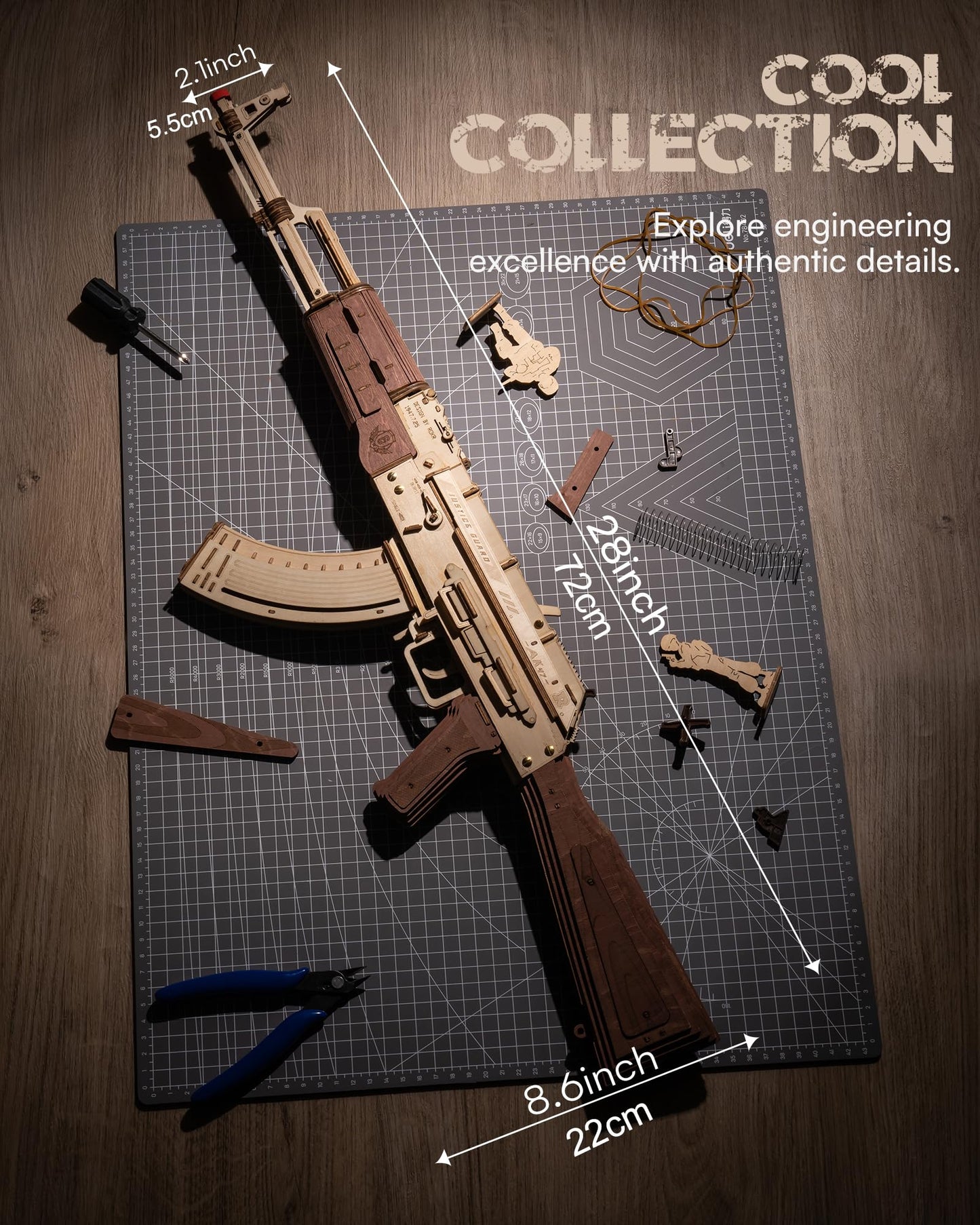 ROKR 3D AK47 Wooden Puzzle Model – Dual Shooting Modes DIY Kit