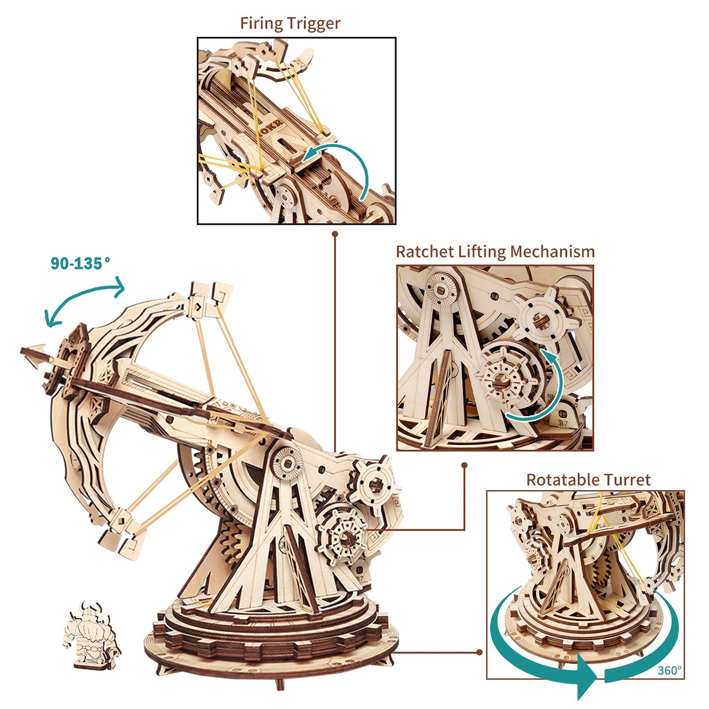 ROKR 3D Wooden Ballista Launcher Kit for Adults – DIY STEM Puzzle & Model