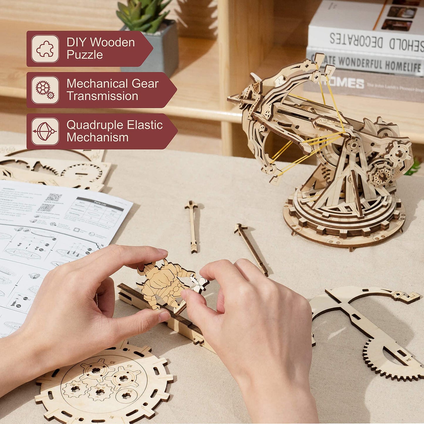 ROKR 3D Wooden Ballista Launcher Kit for Adults – DIY STEM Puzzle & Model