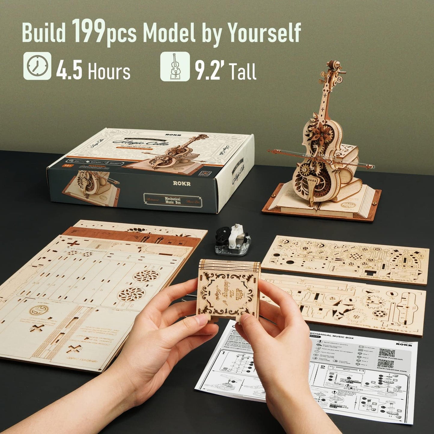 ROKR 3D Cello Puzzle Kit – 1:5 Scale, 199 Pieces, No Glue