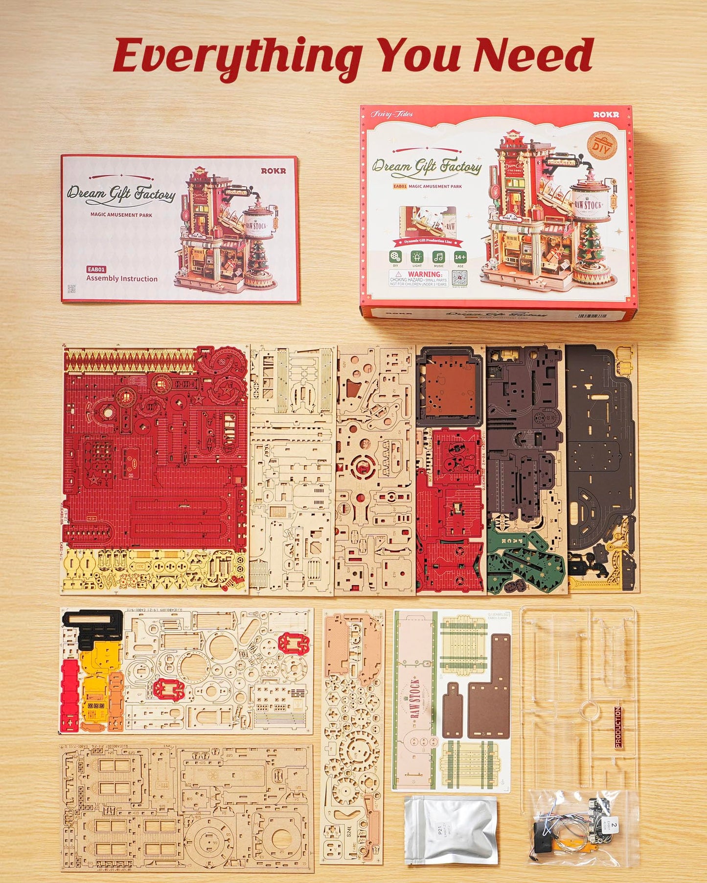 ROKR Gift Factory 3D Puzzle for Adults – 449-Piece Mechanical Wood Kit with Music & Lights