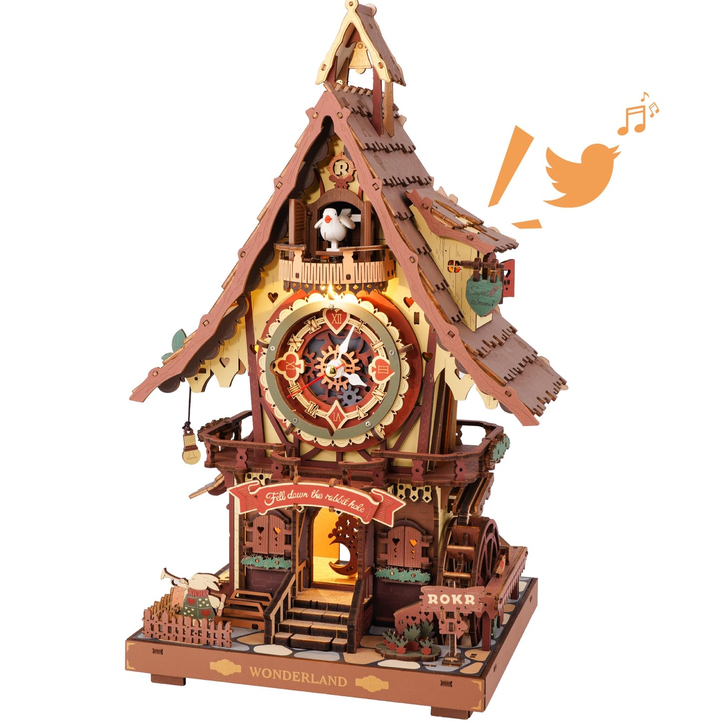 ROKR 3D Cuckoo Clock Puzzle Kit for Adults – No-Glue, LED Treehouse Decor