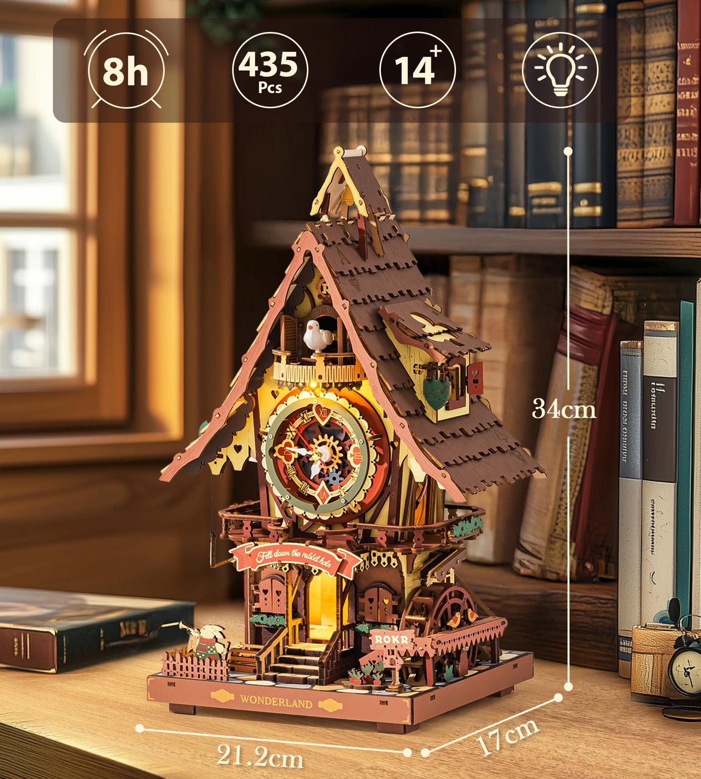 ROKR Cuckoo Clock: Mechanical 3D Wooden Puzzle Kit for Adults | DIY Clock Model & Home Decor