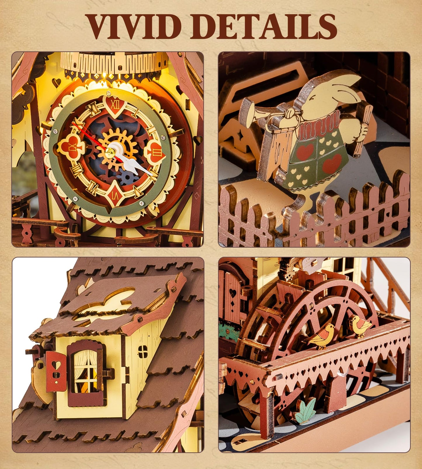 ROKR Cuckoo Clock: Mechanical 3D Wooden Puzzle Kit for Adults | DIY Clock Model & Home Decor