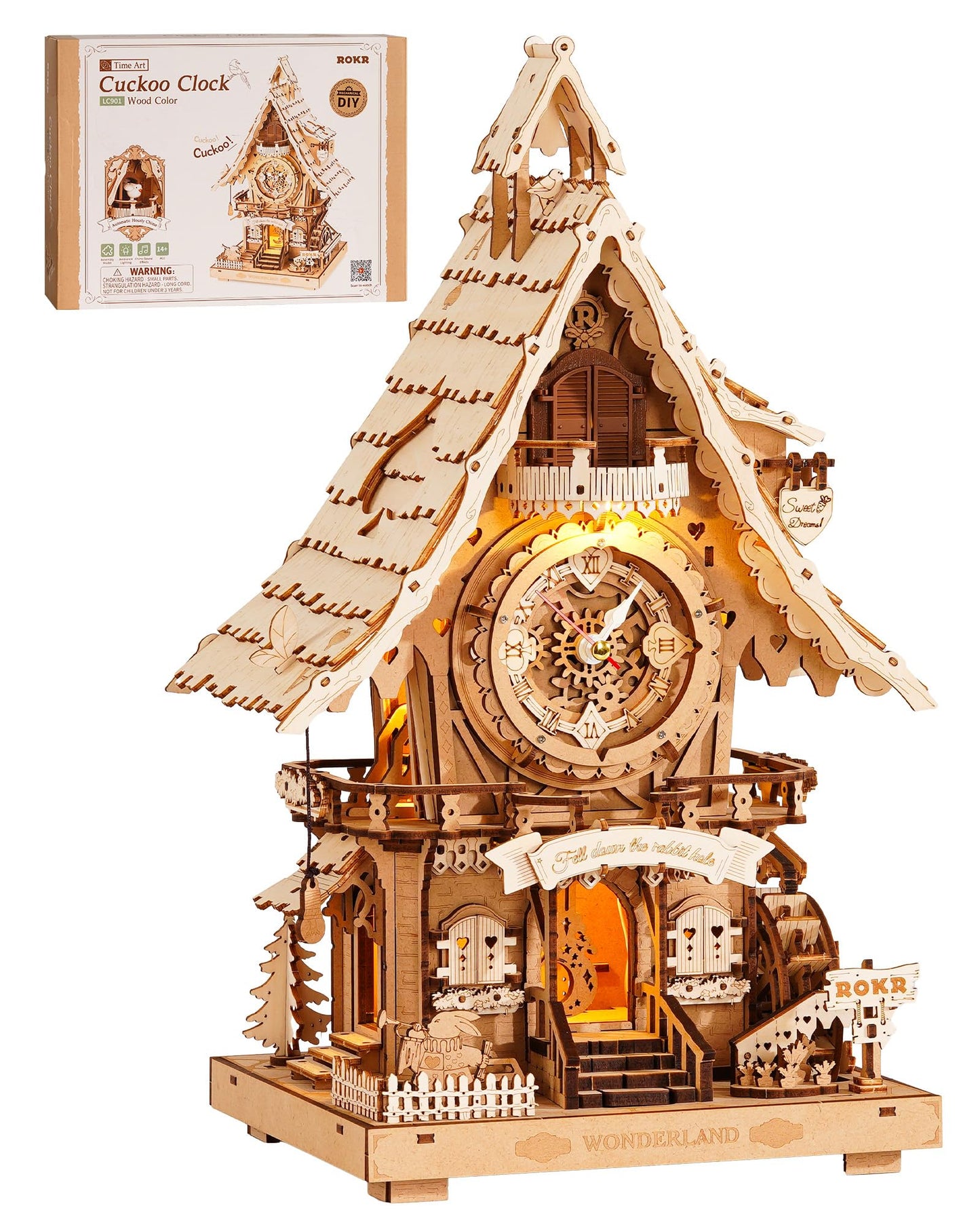 ROKR 3D Wooden Cuckoo Clock Puzzle Kit for Adults – 435-Piece DIY Clock Model