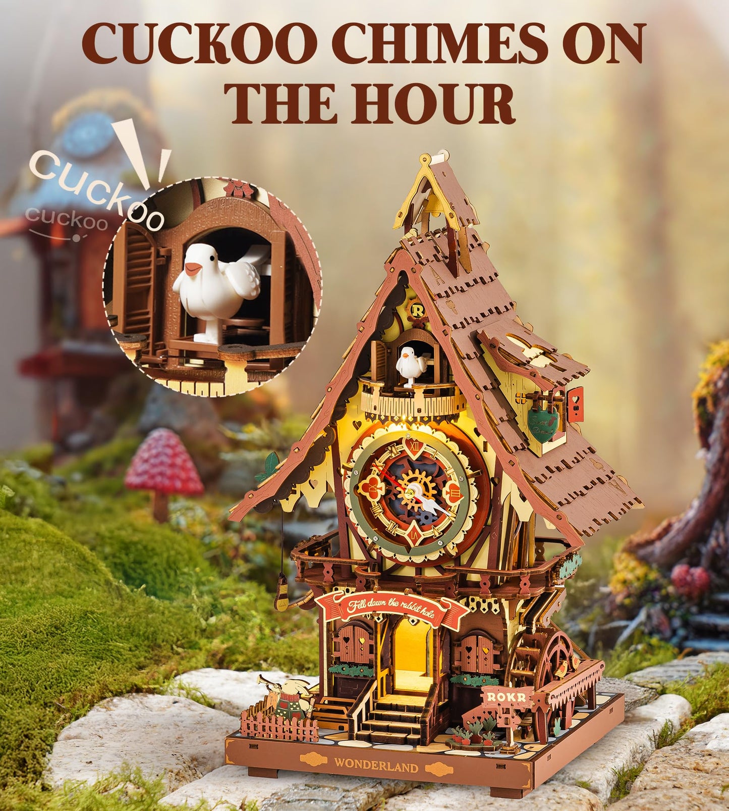 ROKR Cuckoo Clock: Mechanical 3D Wooden Puzzle Kit for Adults | DIY Clock Model & Home Decor