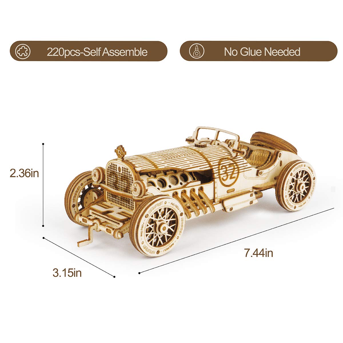 ROKR 3D Wooden Puzzle for Adults – Grand Prix Car Model Kit 1:16 (MC401) No Glue