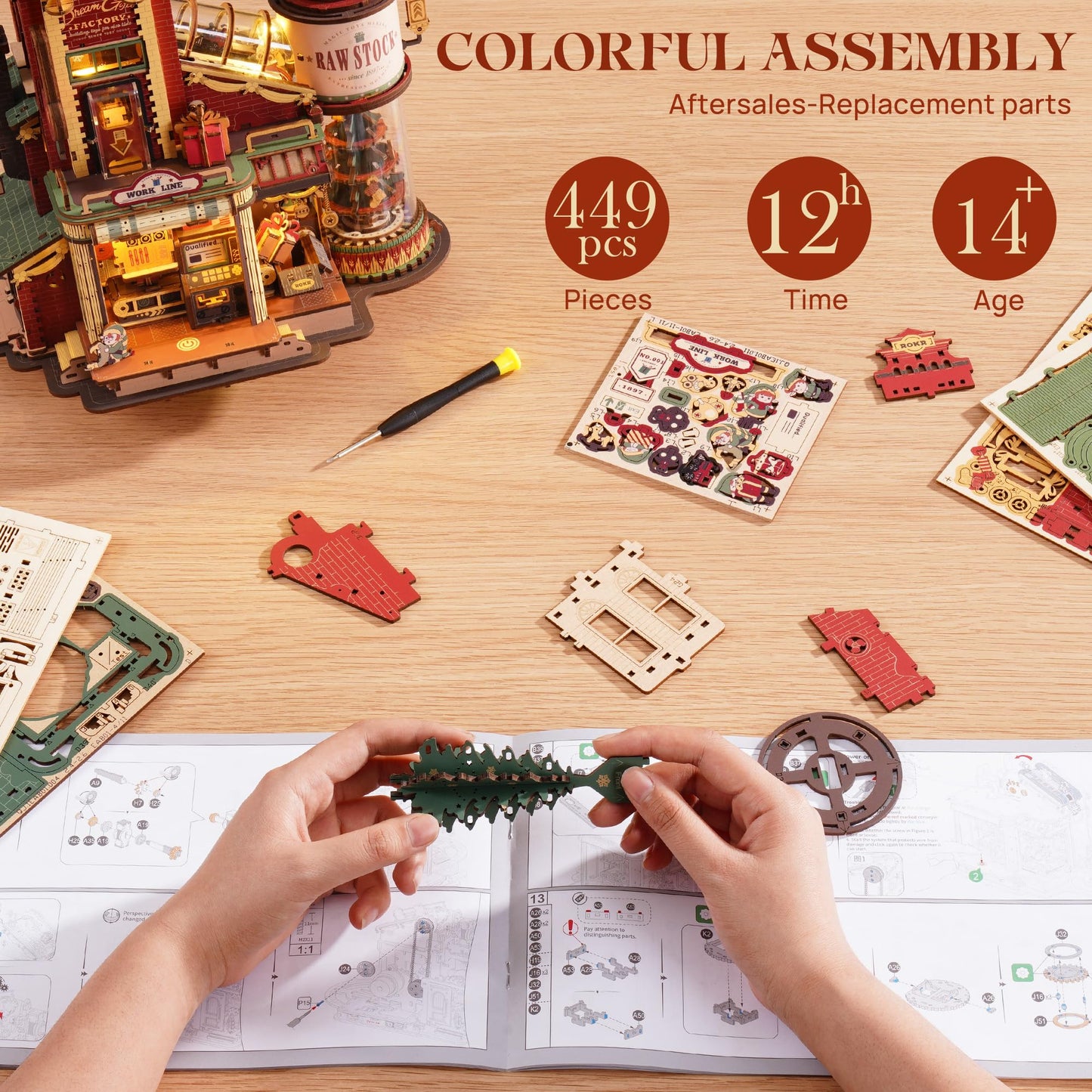 ROKR 3D Puzzle: Christmas Dream Gift Factory Kit with Lights, Music & 5 Elves