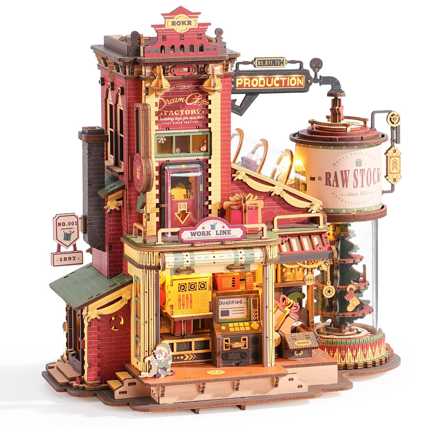 ROKR 3D Puzzle: Christmas Dream Gift Factory Kit with Lights, Music & 5 Elves