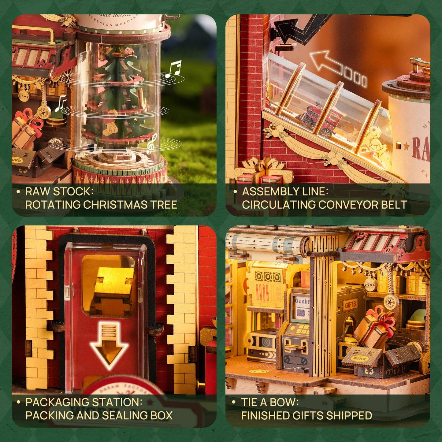 ROKR 3D Puzzle: Christmas Dream Gift Factory Kit with Lights, Music & 5 Elves