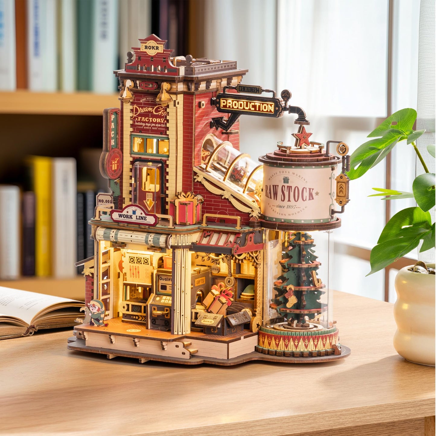 ROKR 3D Puzzle: Christmas Dream Gift Factory Kit with Lights, Music & 5 Elves