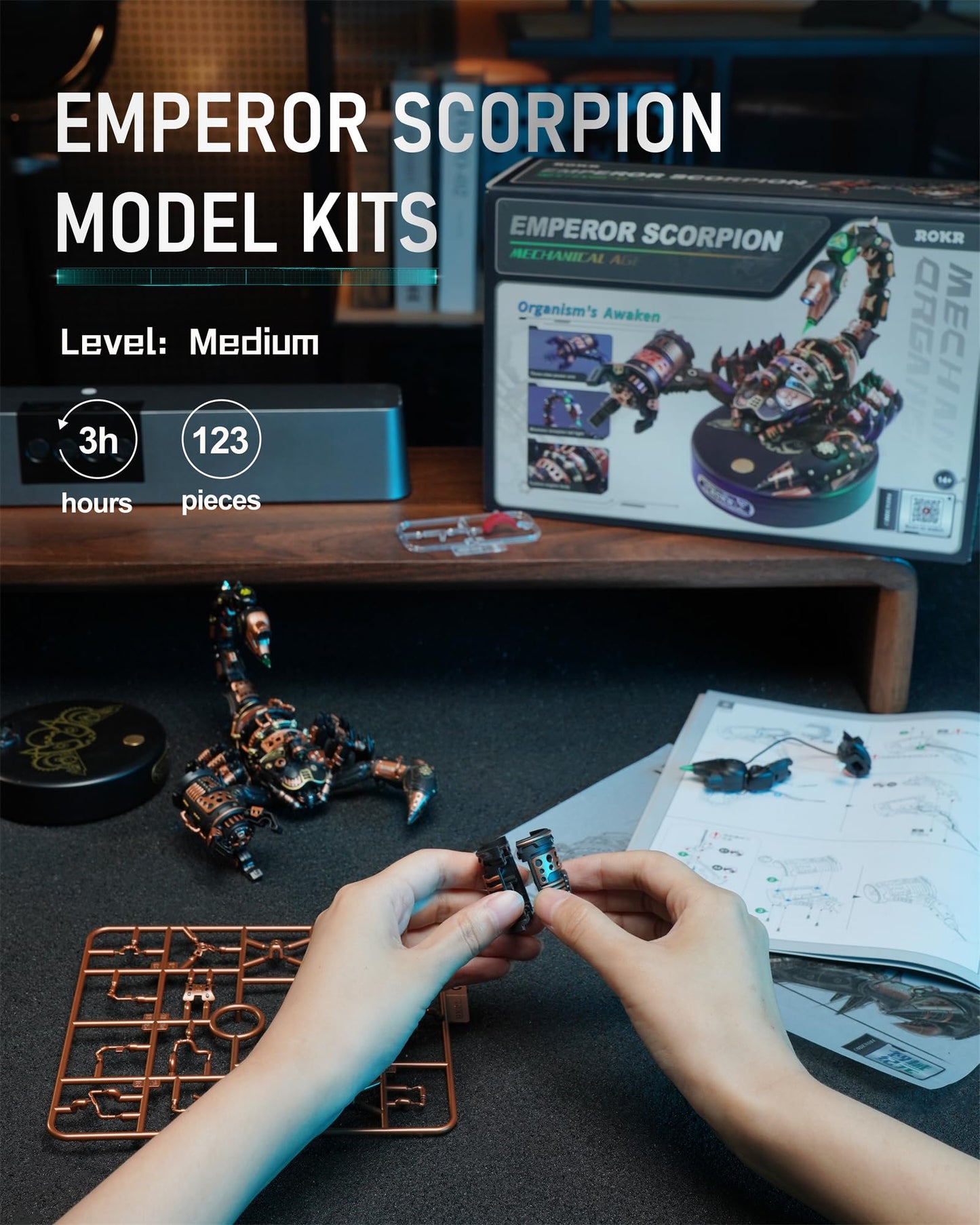 ROKR Emperor Scorpion 3D Metal Model Kit – Steampunk Electric Mechanical Puzzle for Adults & Kids