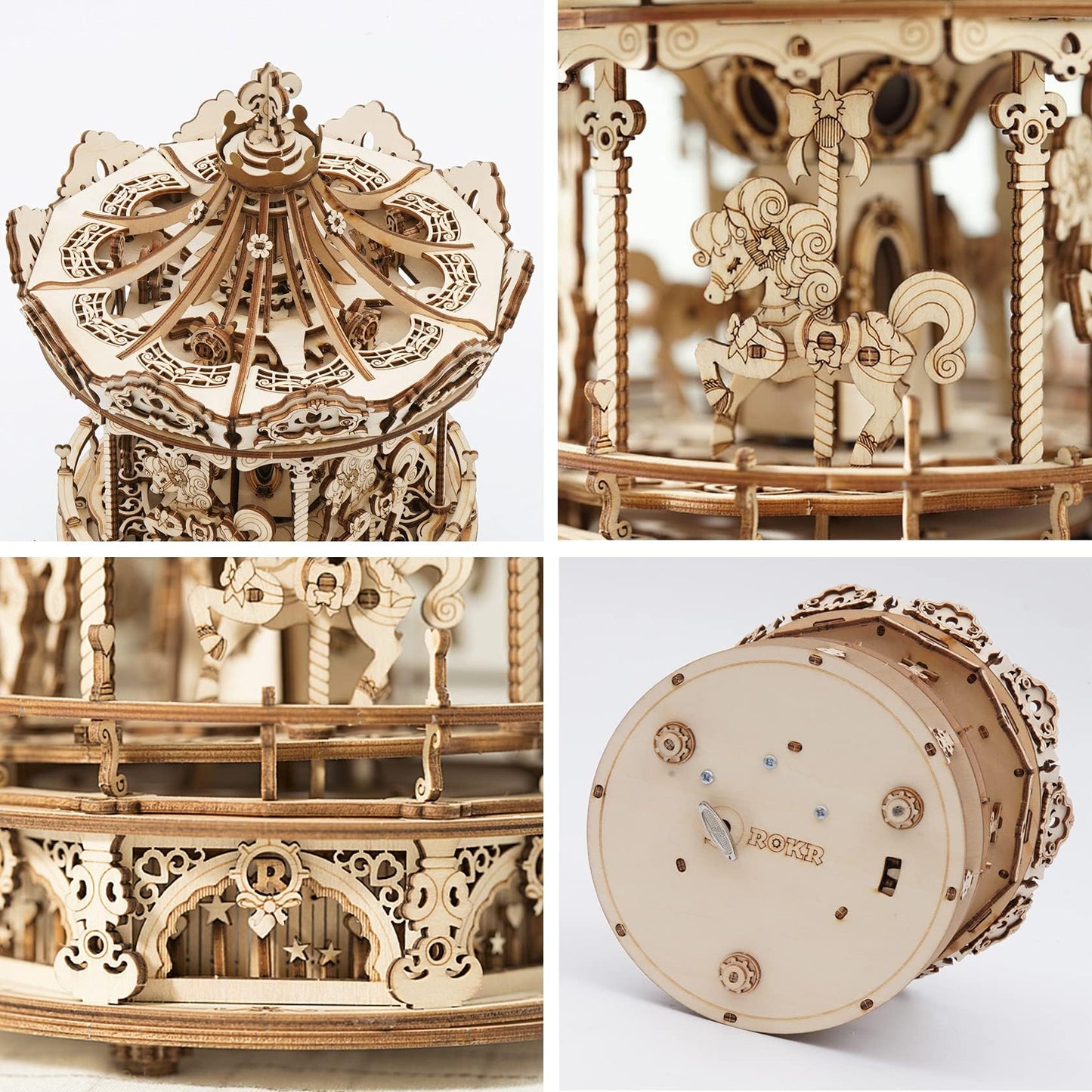 ROKR 3D Wooden Puzzles Music Box – DIY Mechanical Merry-Go-Round Kit
