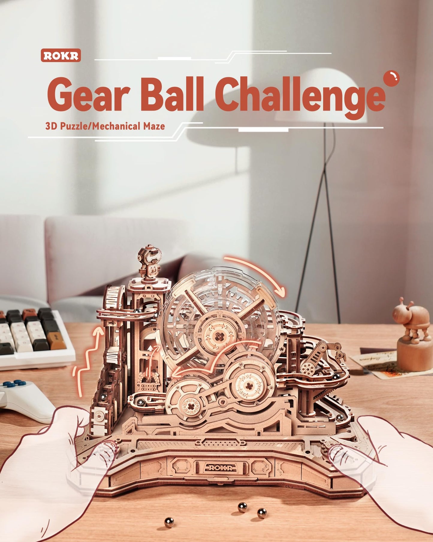 ROKR 3D Wooden Gear Ball Challenge – Build & Play Marble Run Kit for Adults & Teens