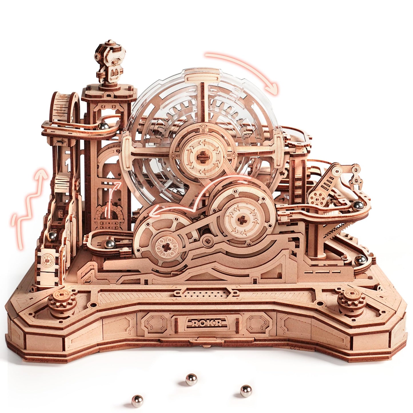 ROKR 3D Wooden Gear Ball Challenge – Build & Play Marble Run Kit for Adults & Teens
