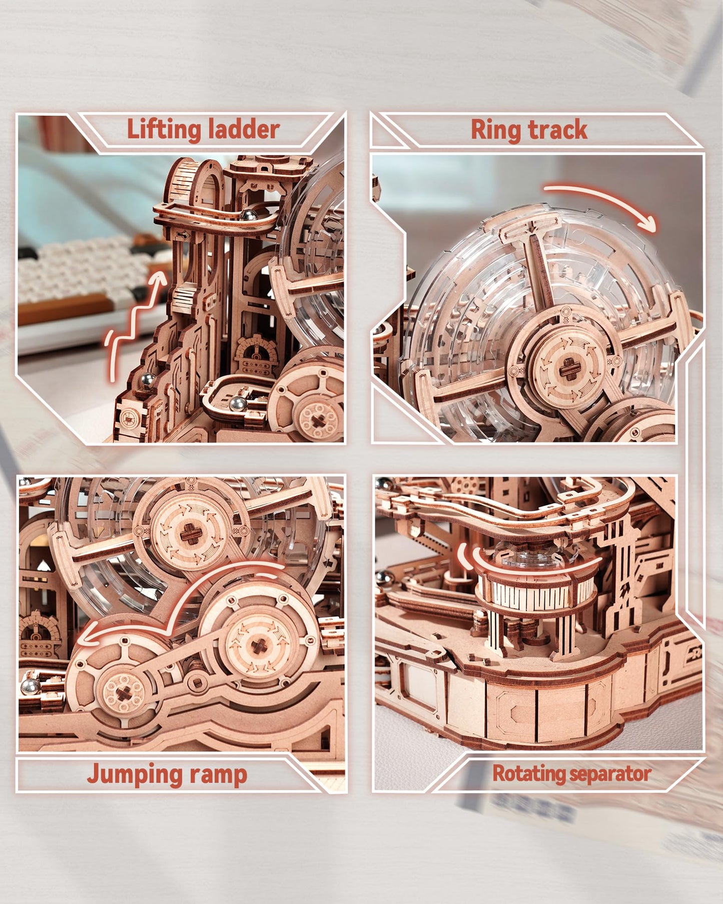 ROKR 3D Wooden Gear Ball Challenge – Build & Play Marble Run Kit for Adults & Teens