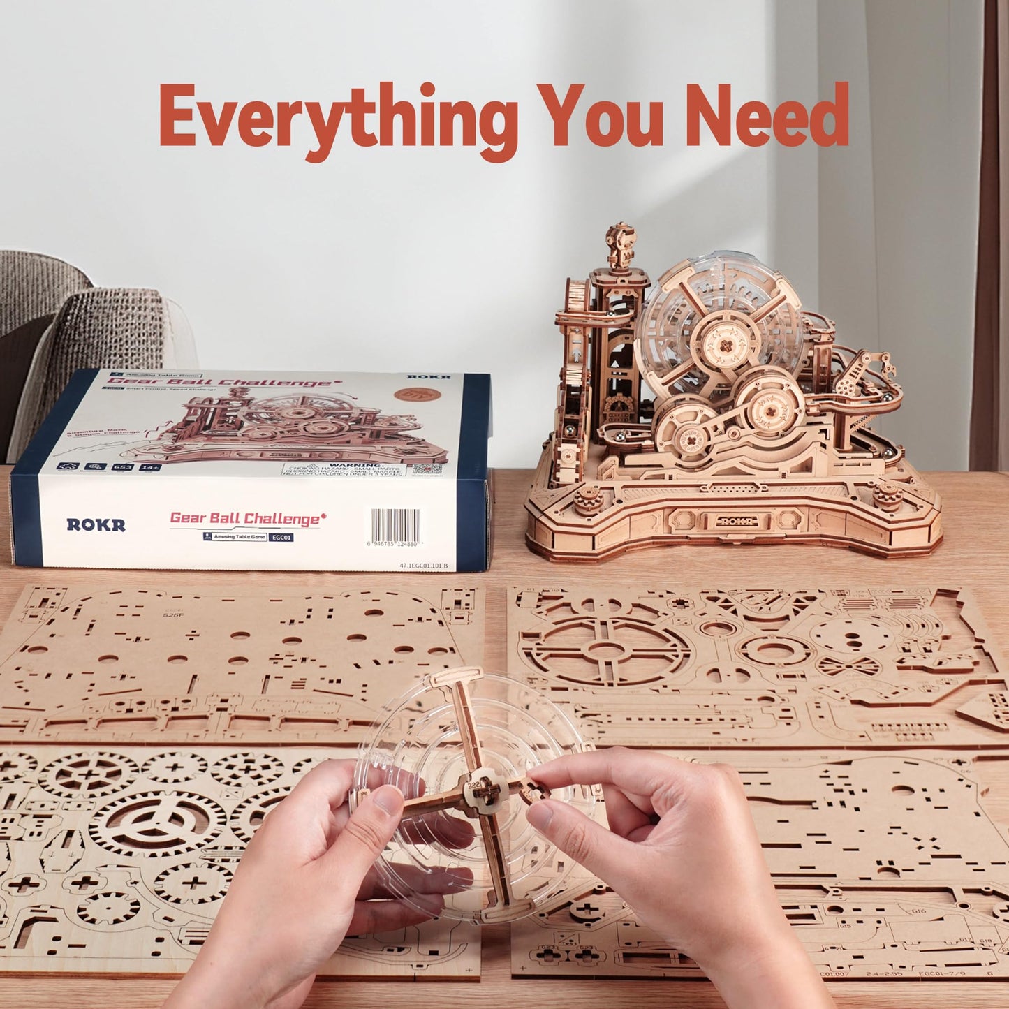 ROKR 3D Wooden Gear Ball Challenge – Build & Play Marble Run Kit for Adults & Teens