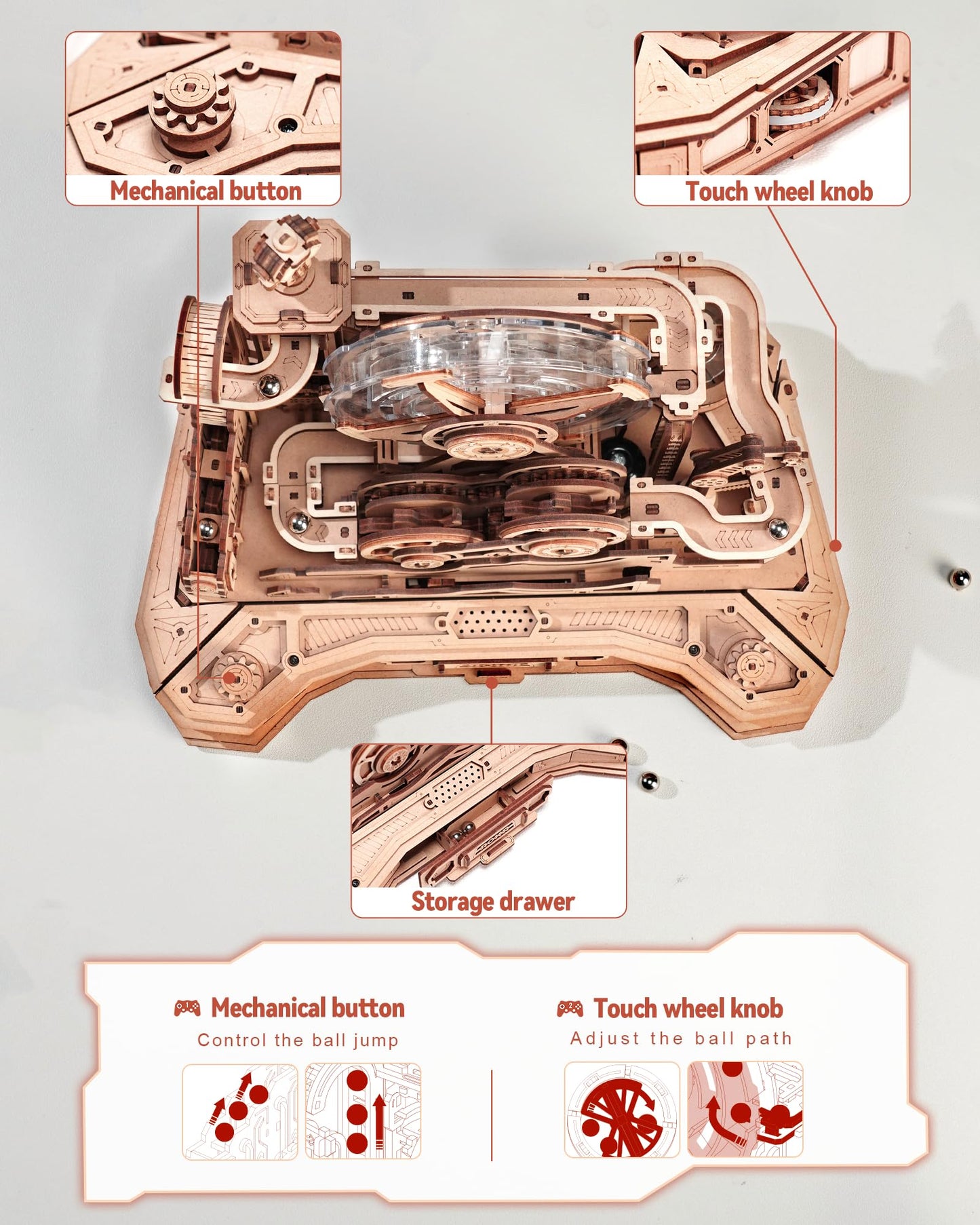 ROKR 3D Wooden Gear Ball Challenge – Build & Play Marble Run Kit for Adults & Teens