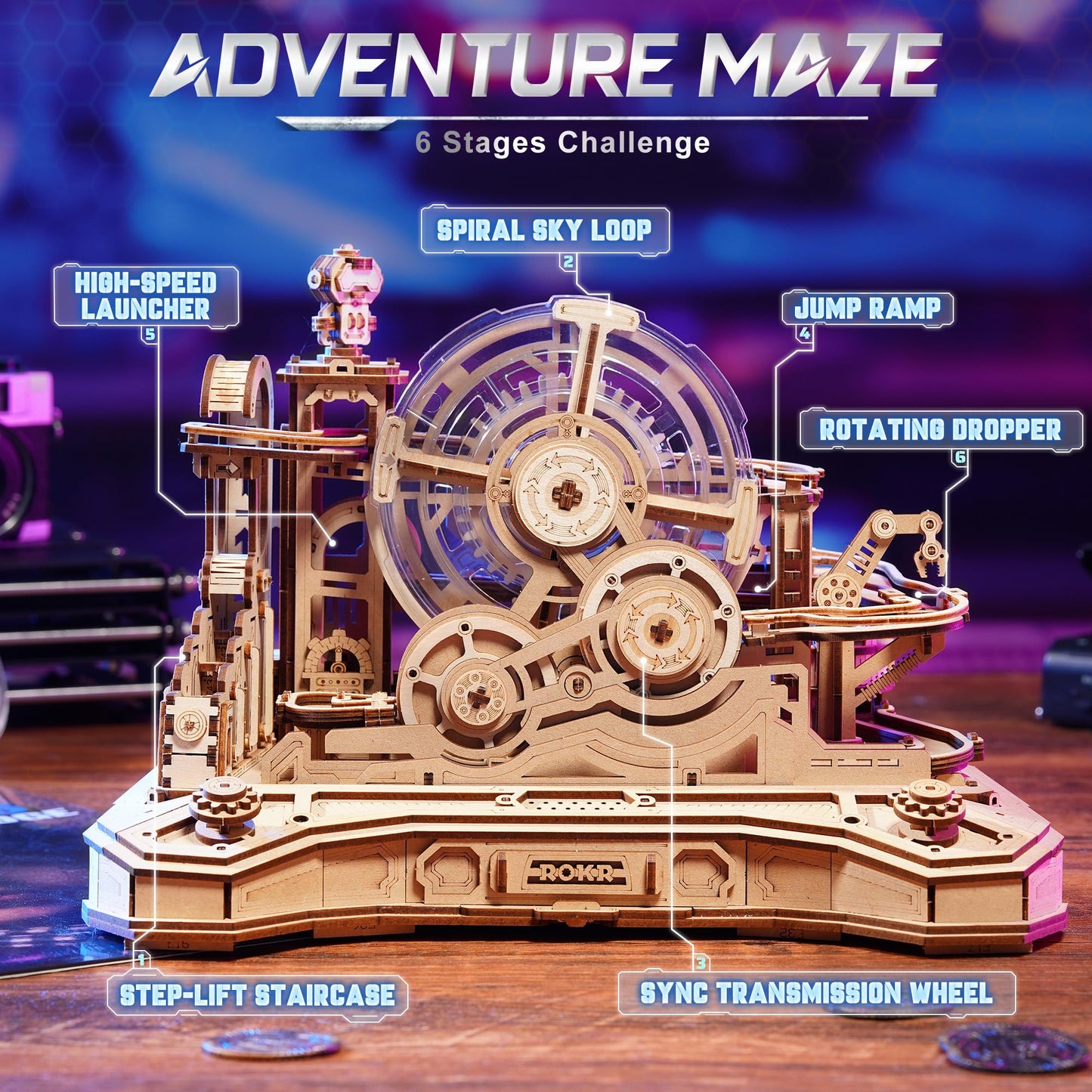 ROKR 3D Marble Run Puzzle – Gear Ball Challenge Pinball Model Kit (EGC01)