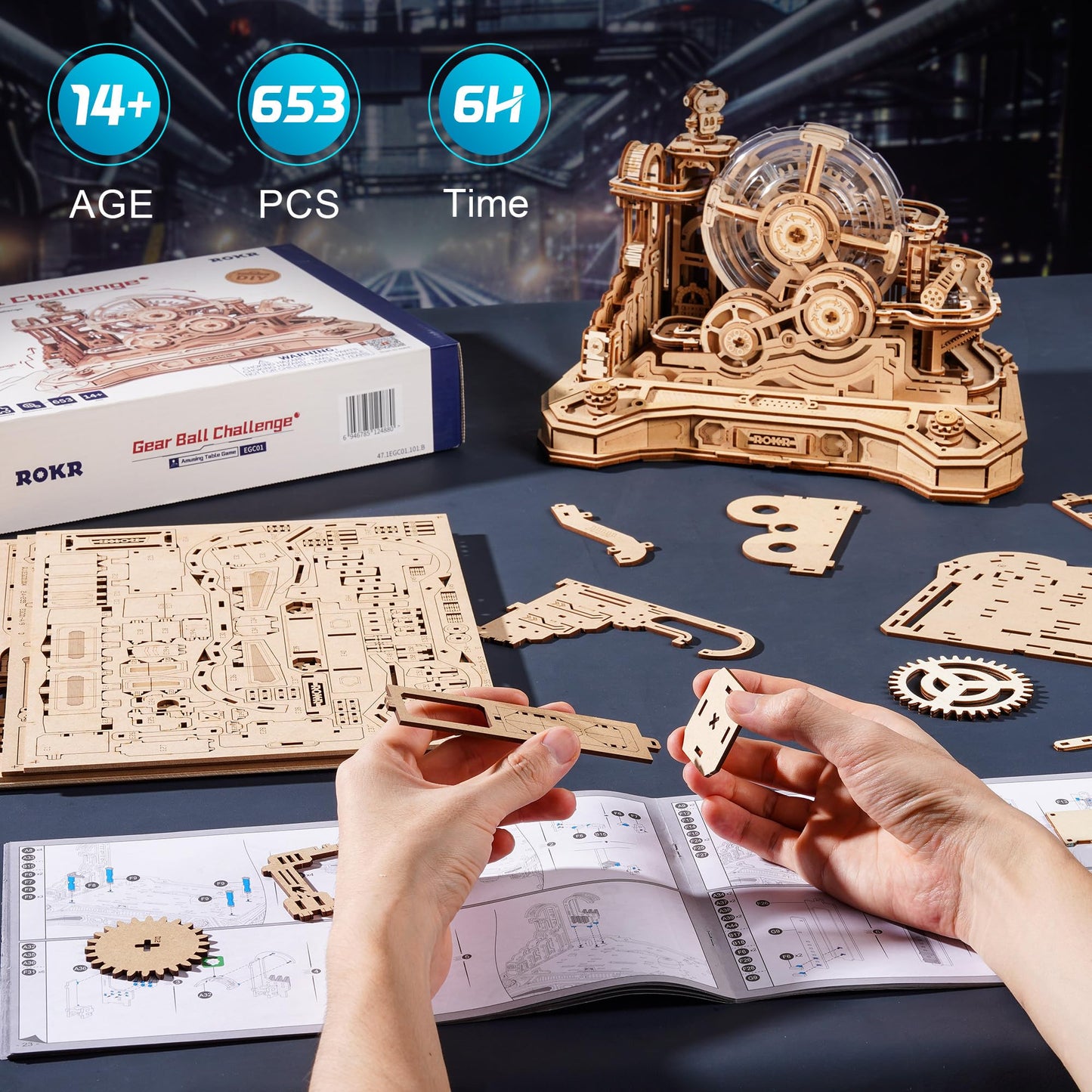 ROKR 3D Marble Run Puzzle – Gear Ball Challenge Pinball Model Kit (EGC01)