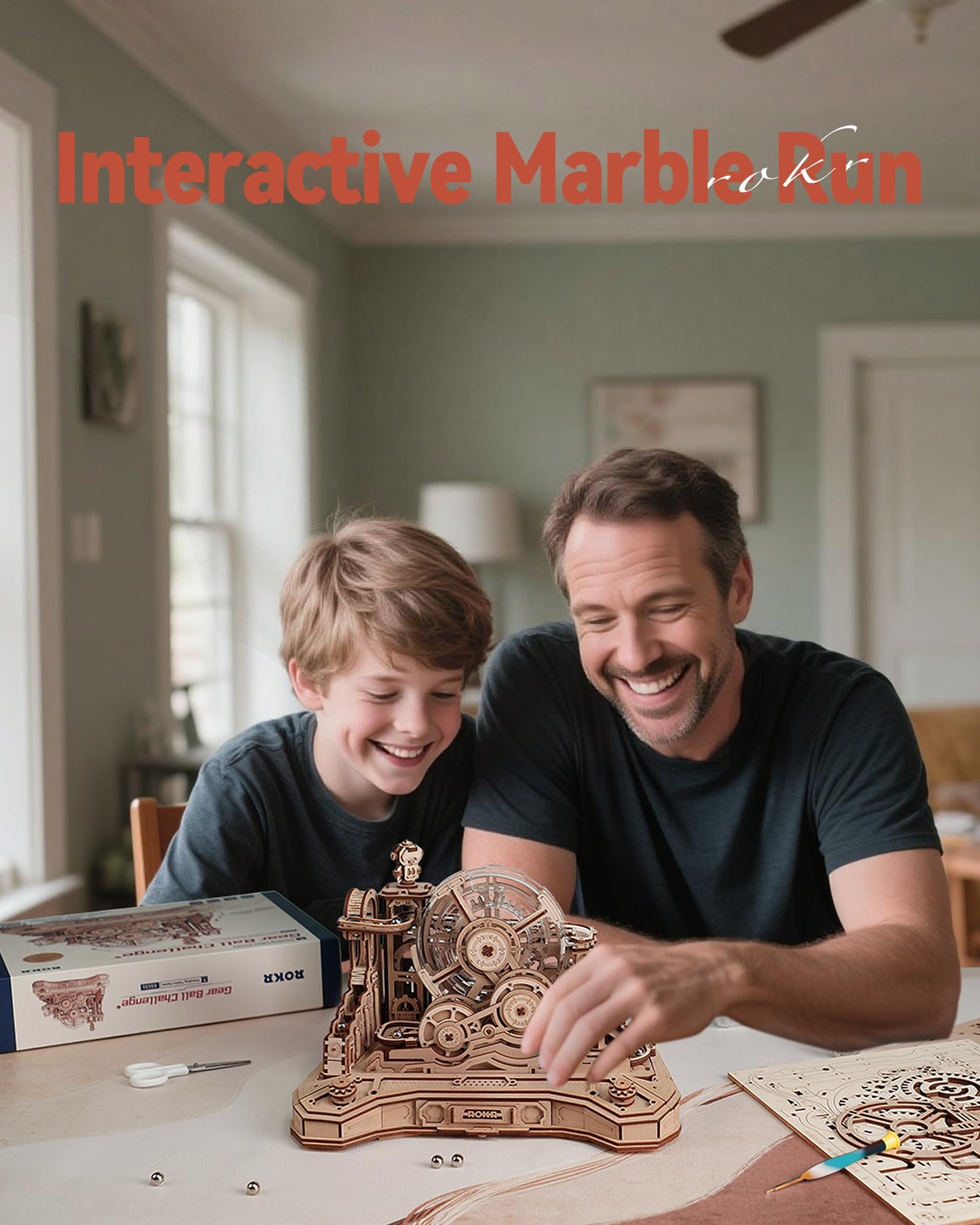 ROKR 3D Wooden Gear Ball Challenge – Build & Play Marble Run Kit for Adults & Teens