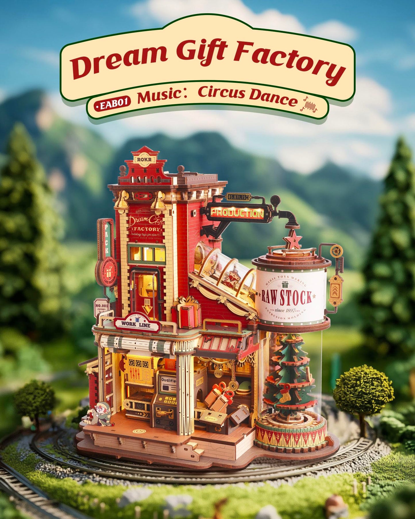 ROKR Gift Factory 3D Puzzle for Adults – 449-Piece Mechanical Wood Kit with Music & Lights