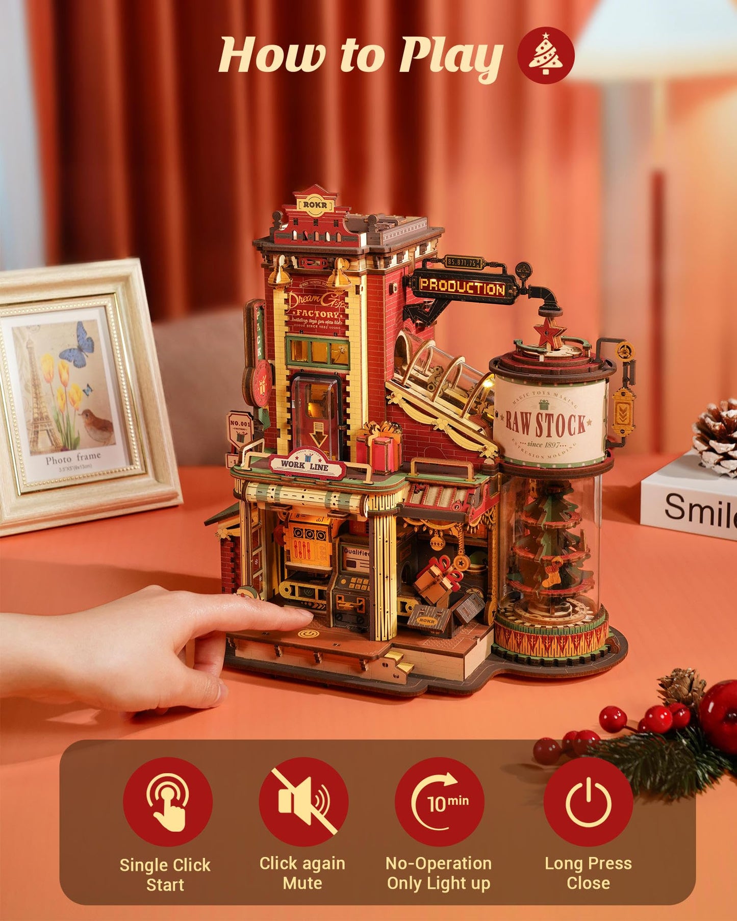 ROKR Gift Factory 3D Puzzle for Adults – 449-Piece Mechanical Wood Kit with Music & Lights