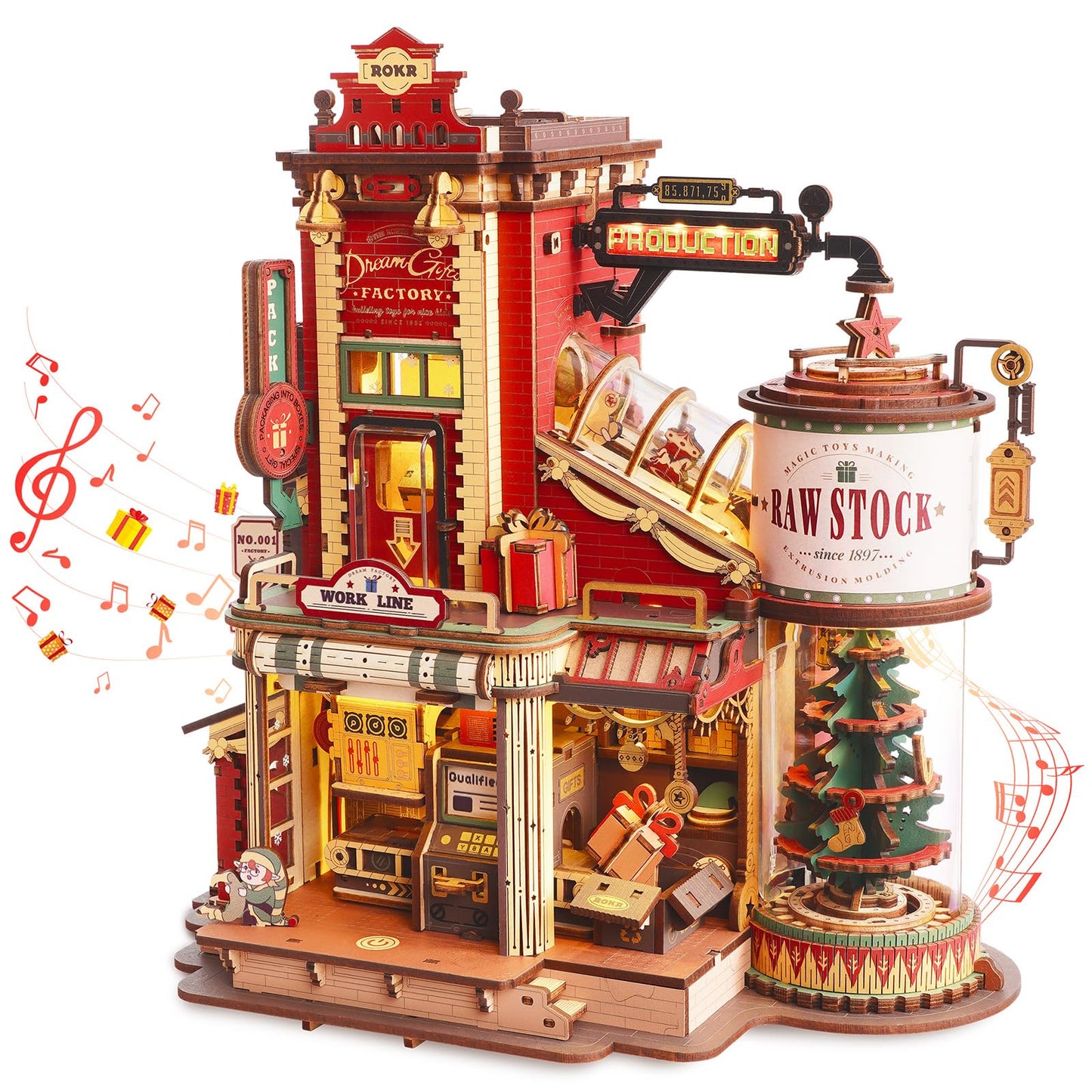 ROKR Gift Factory 3D Puzzle for Adults – 449-Piece Mechanical Wood Kit with Music & Lights