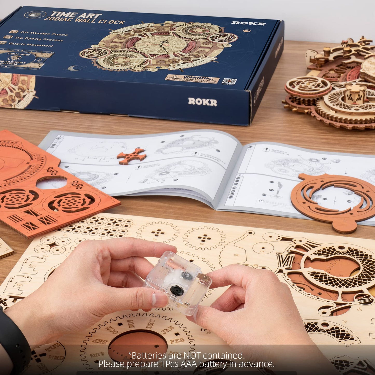 ROKR 3D Wooden Puzzles for Adults - Zodiac Wall Clock Kit & Steampunk Design