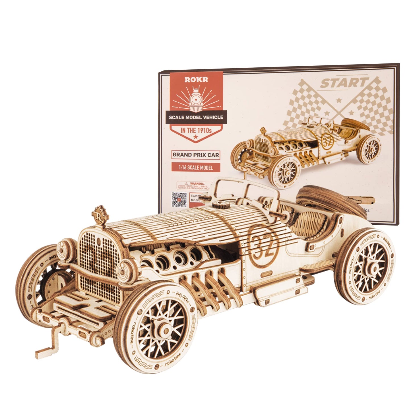 ROKR 3D Wooden Puzzle for Adults – Grand Prix Car Model Kit 1:16 (MC401) No Glue