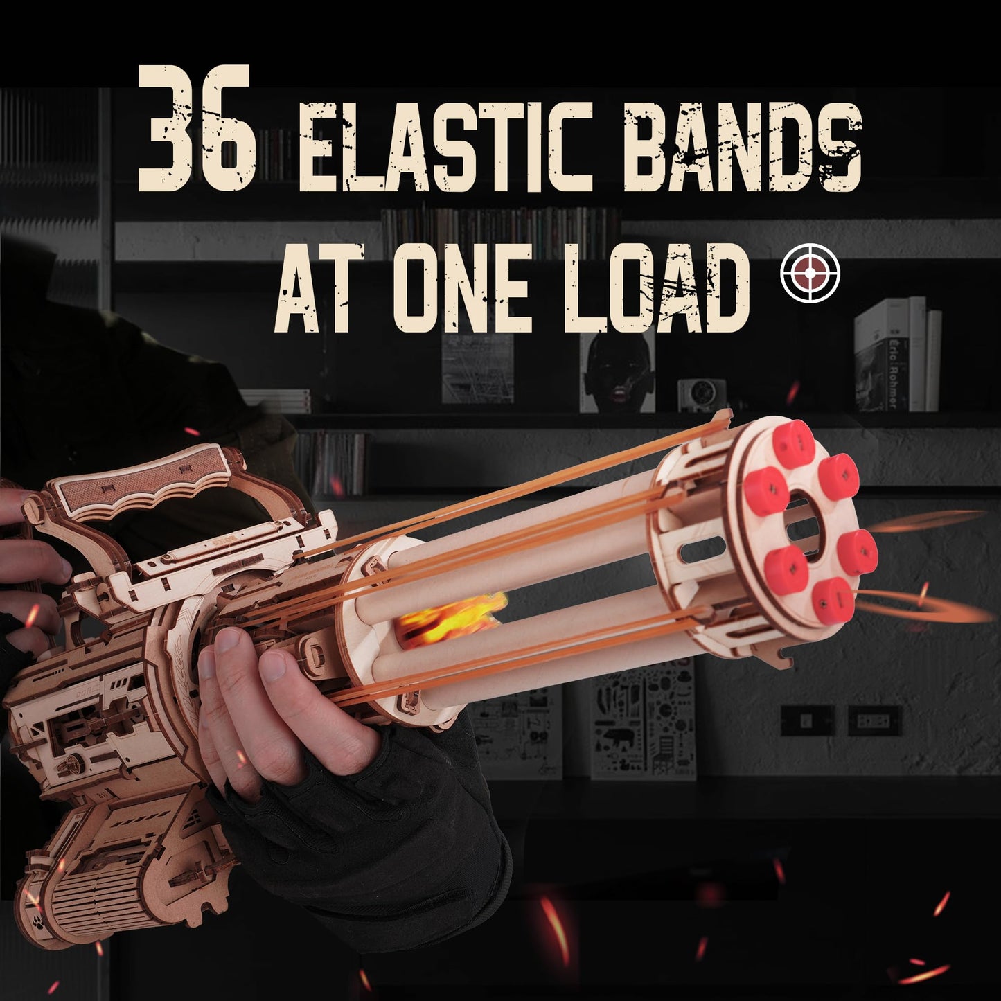 ROKR Gun 3D Puzzle for Adults — Wooden Rotating-Barrel Model Kit with Dual Triggers
