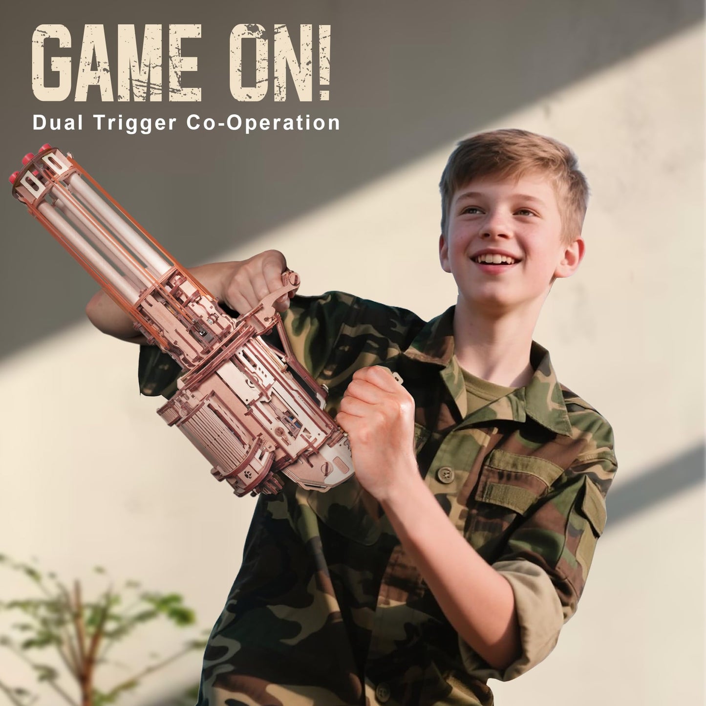 ROKR Gun 3D Puzzle for Adults — Wooden Rotating-Barrel Model Kit with Dual Triggers
